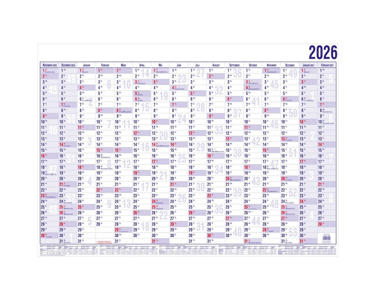 Thumbnail - GÜSS Kalender Plakatkalender Wandplaner 16 Monaten A2 60x40cm Nov. 2025-Febr. 2027.