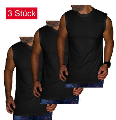 RMK Unterhemd Unterhemd Muscleshirt Tanktop Ärmellos Shirt Uni Farben (Packung, 3er-Set) aus reiner Baumwolle, mit Rundhalsausschnitt