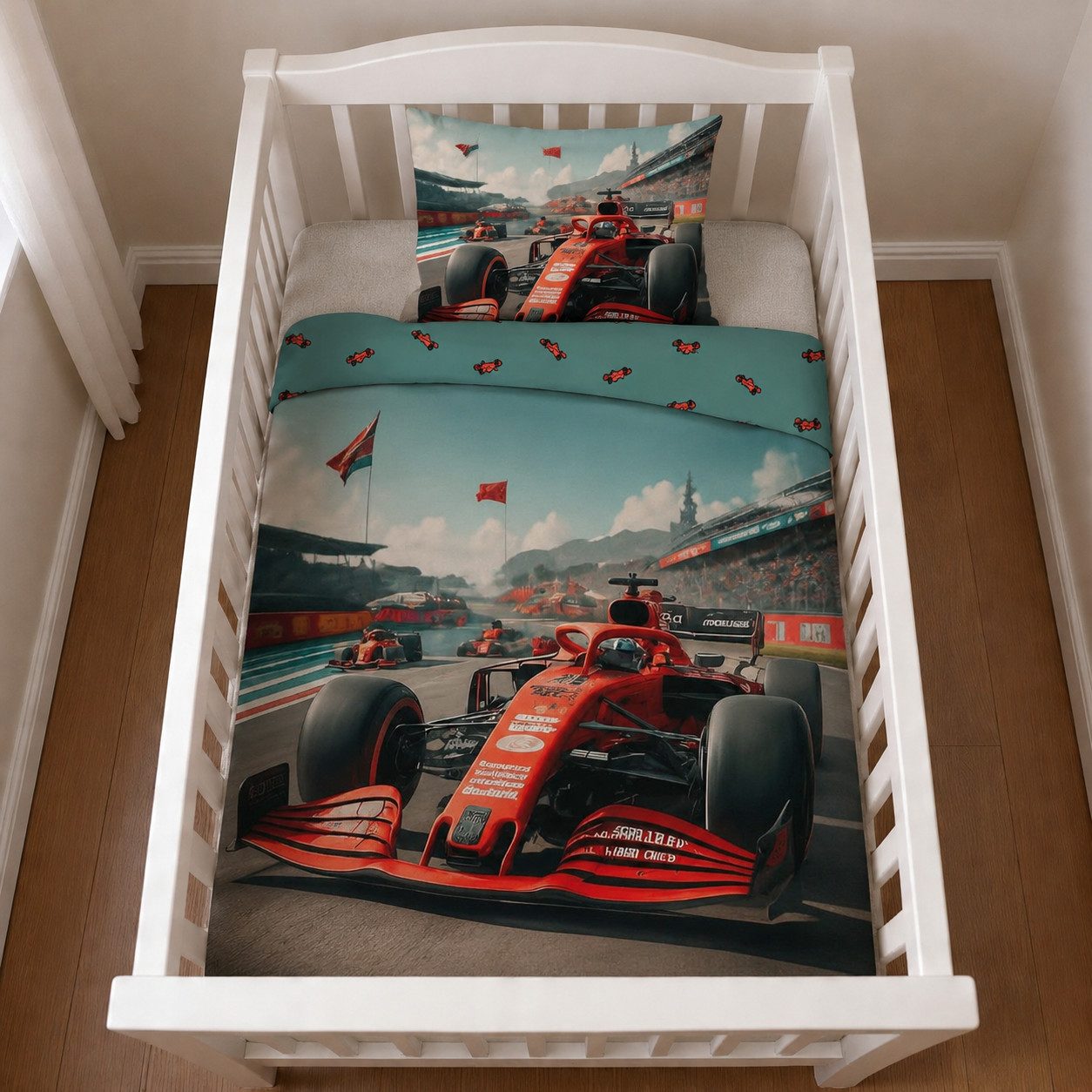 BrandMac Babybettwäsche Baby Bettwäsche Cars Rennauto 100x135 cm / 40x60 cm 100% Baumwolle, 2 teilig, Langlebig