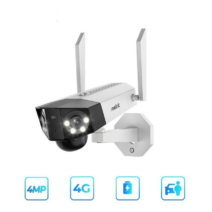 Reolink Duo 4G Überwachungskamera (Außenbereich 2K 4MP 3G/4G-LTE-Kamera mit SIM-Kartenslot 150° Weitwinkel 10400 Akku Personen-/Fahrzeugerkennung Farbnachtsicht 2-Wege-Audio IP66)