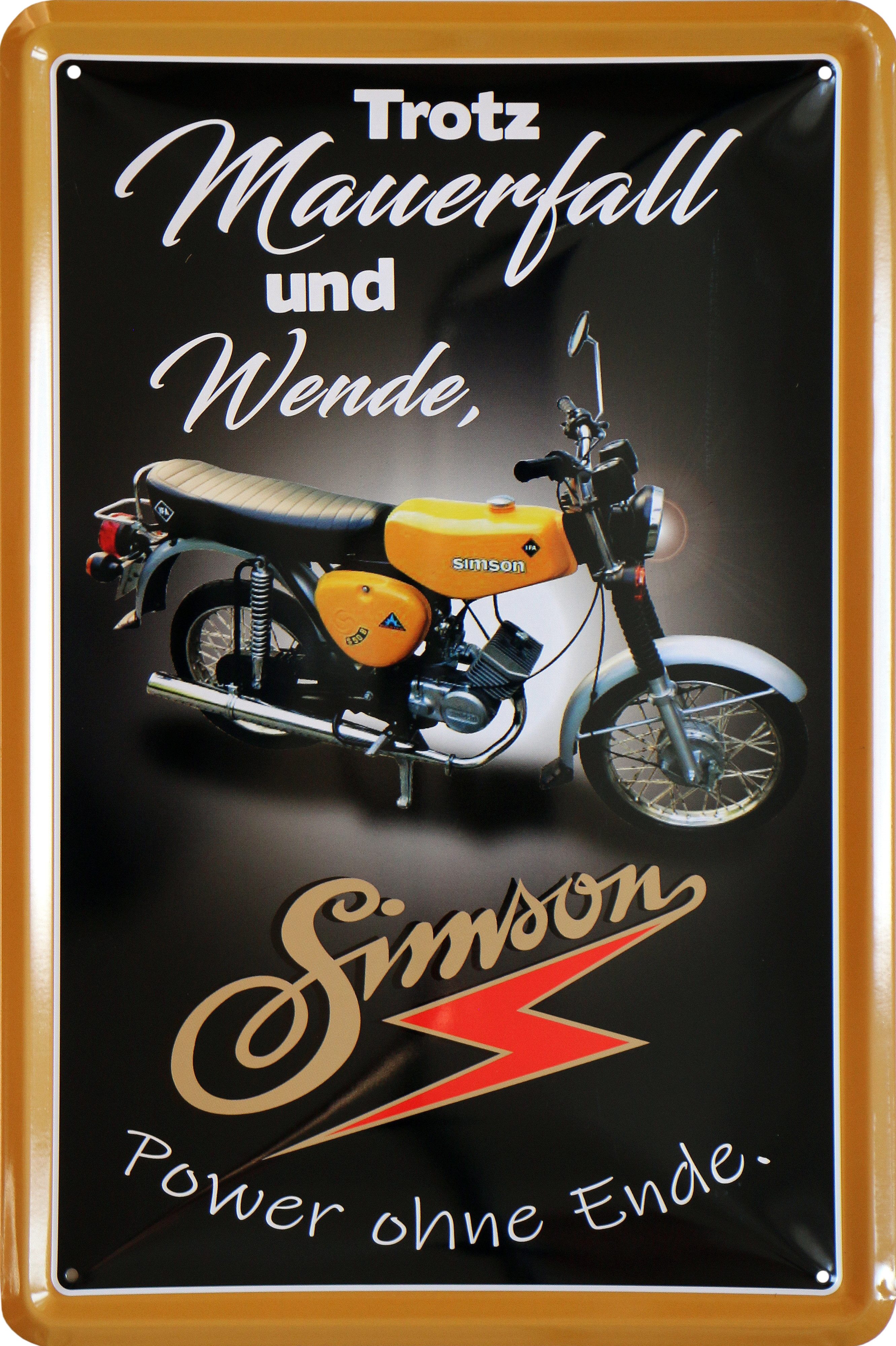 WOGEKA ART Metallbild Metallbild Simson- Mauerfall - 20 x 30 cm Retro Blechschild DDR Moped, Metallschild Wanddeko Spruch Schild Wandbild Ostdeutschland Ossi