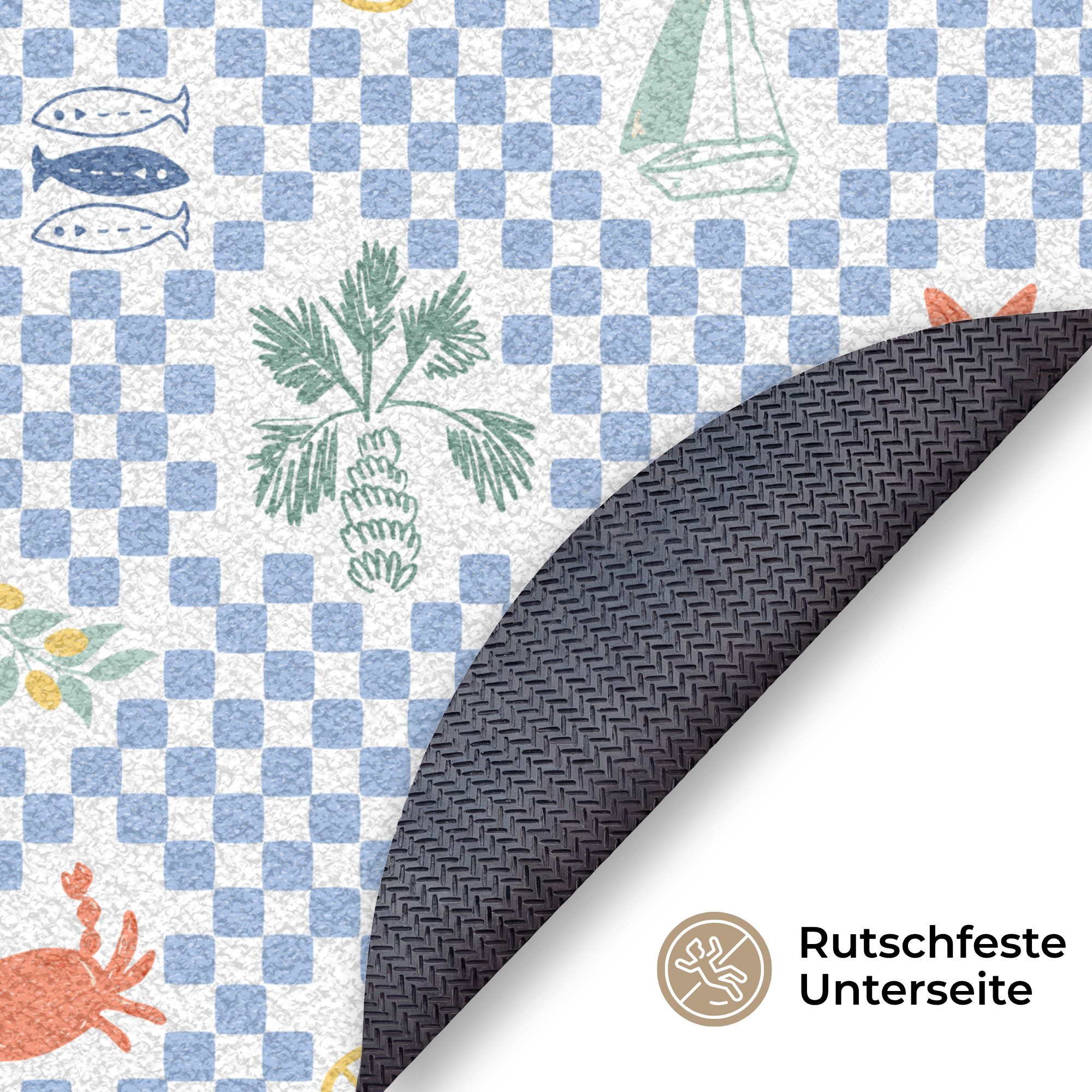 MuchoWow Fußmatte Rund Zee - Patroon - Zeilboot - Blauw, Rechteckig, Schmutzfangmatte, Teppich, Türmatte 90x90 cm