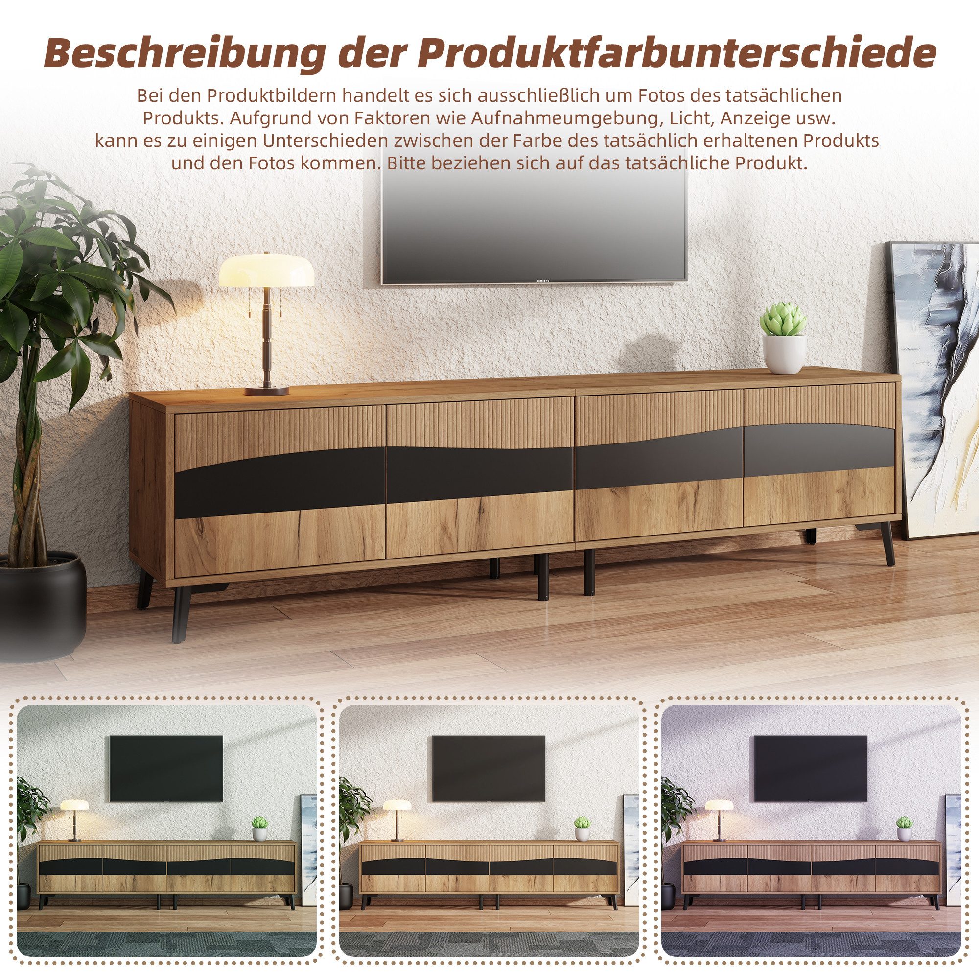 Merax Lowboard mit Holzmaserung-Oberfläche (1 St), TV Schrank mit 4 Schränken und 8 Beinen, Fernsehschrank, 180x40x50cm – Bild 5 von 5