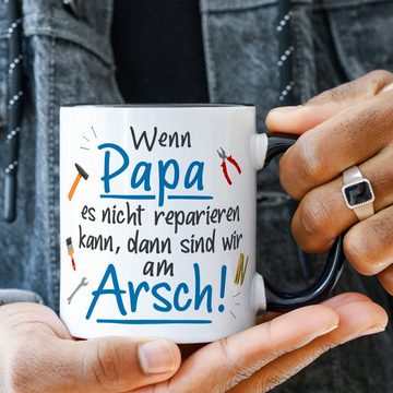 GRAVURZEILE Tasse mit Spruch - Wenn Papa es nicht reparieren kann, Keramik, Farbe: Schwarz & Weiß