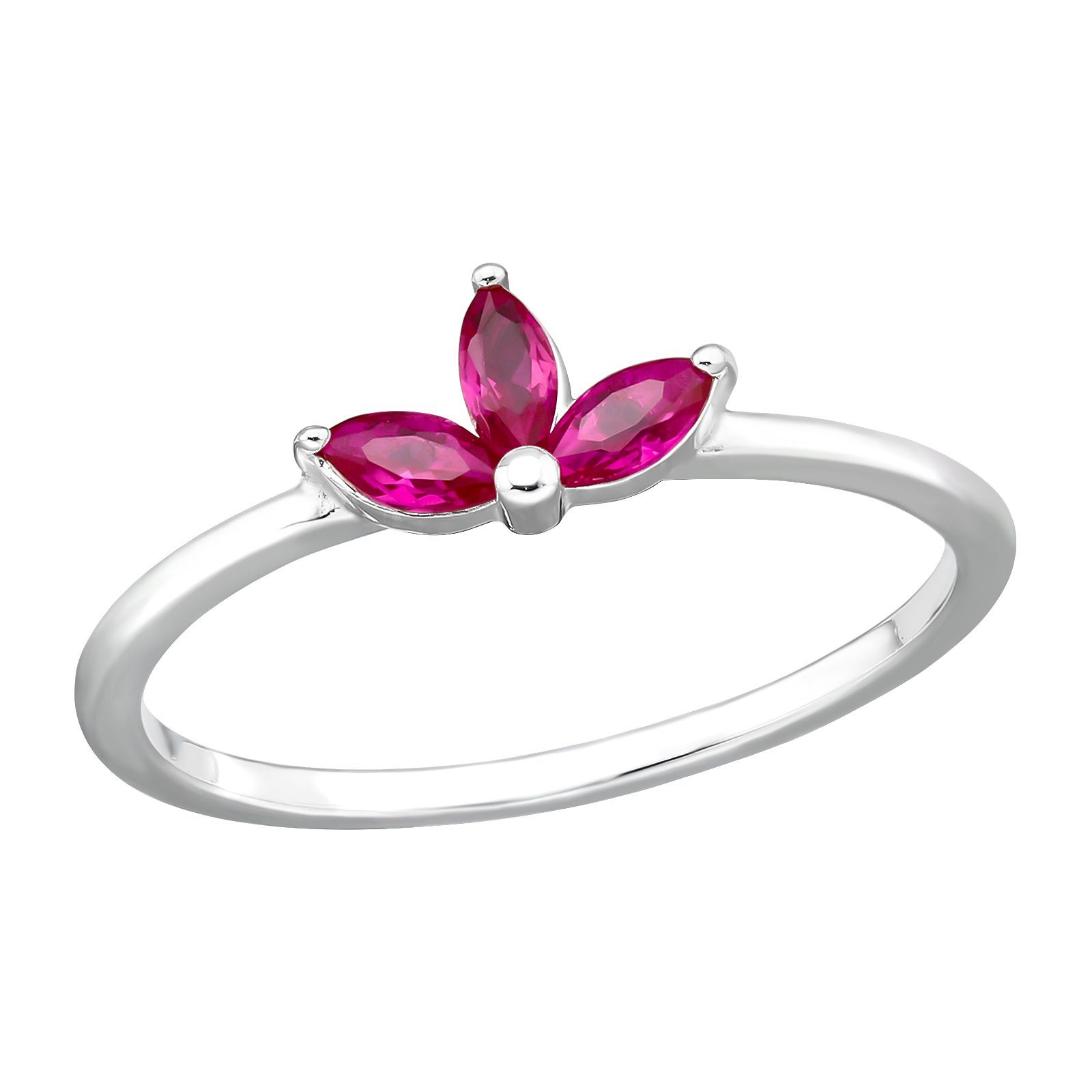 BUNGSA Fingerring Ring Kristallblüte pink aus 925 Silber Damen 57(18.1) (Ring, 1-tlg), Frauen Mädchen