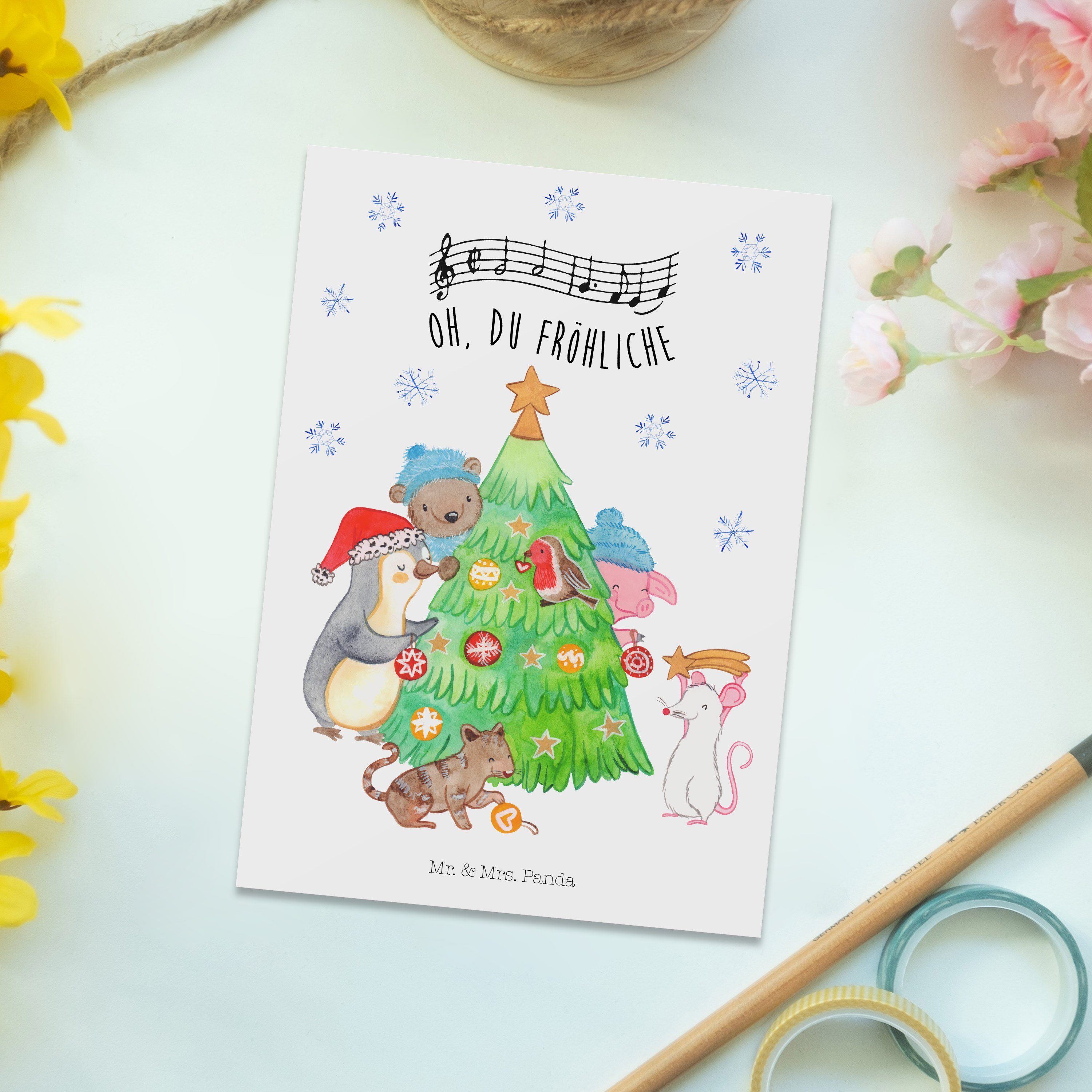- Postkarte & Weiß schmücken - Geschenk, Panda Einladungskarte, Weihnach Mrs. Weihnachtsbaum Mr.