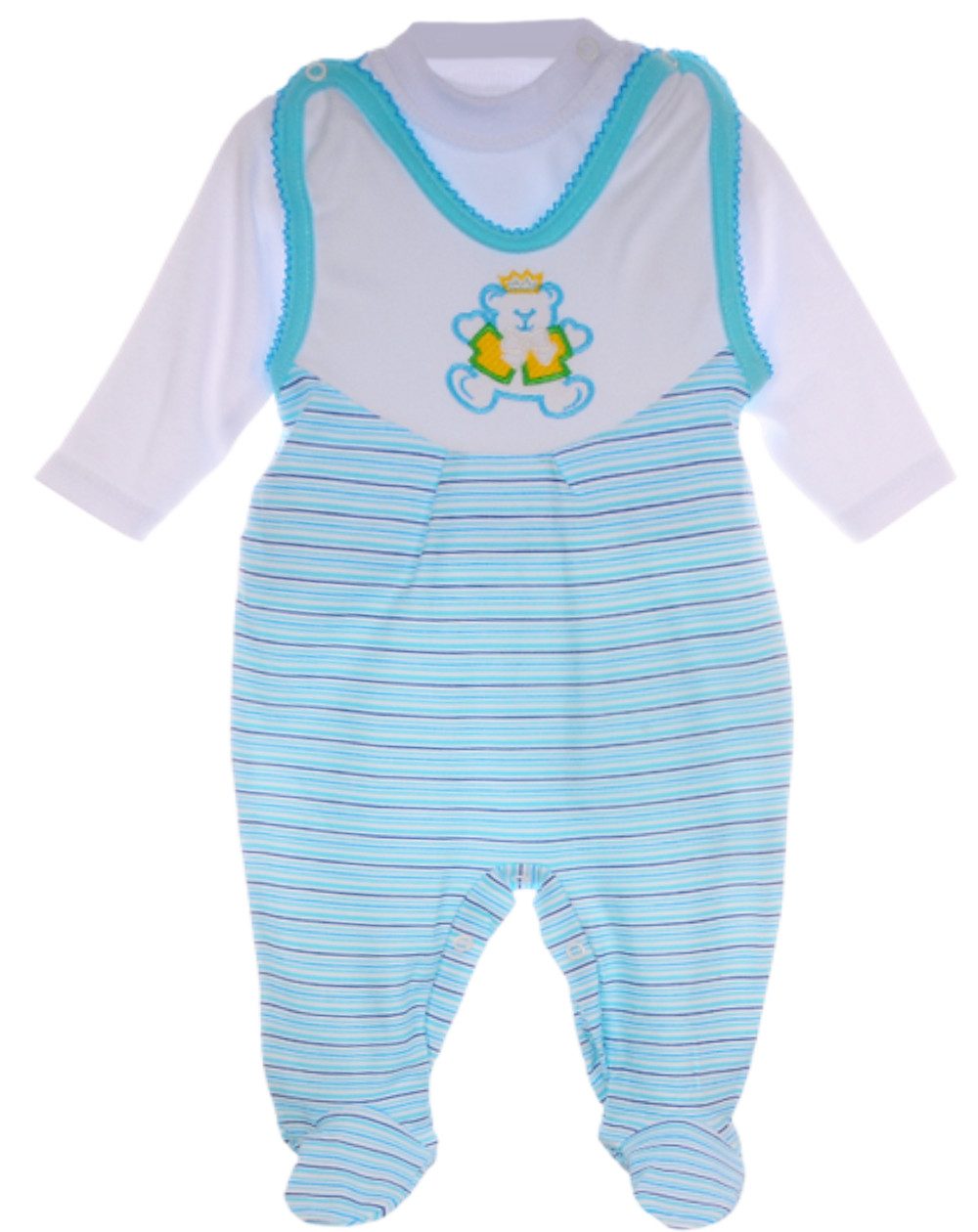 Strampler Baby Anzug Stramplerhose und Langarmshirt in türkis weiß
