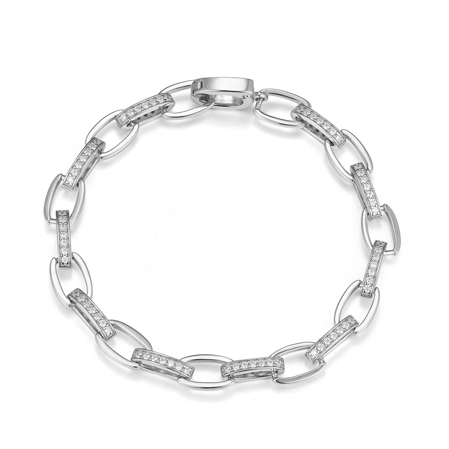 Schöner-SD Gliederarmband Silberarmband Damen teils mit Zirkonia 925 Silber Rhodium, Einhand-Klappverschluss