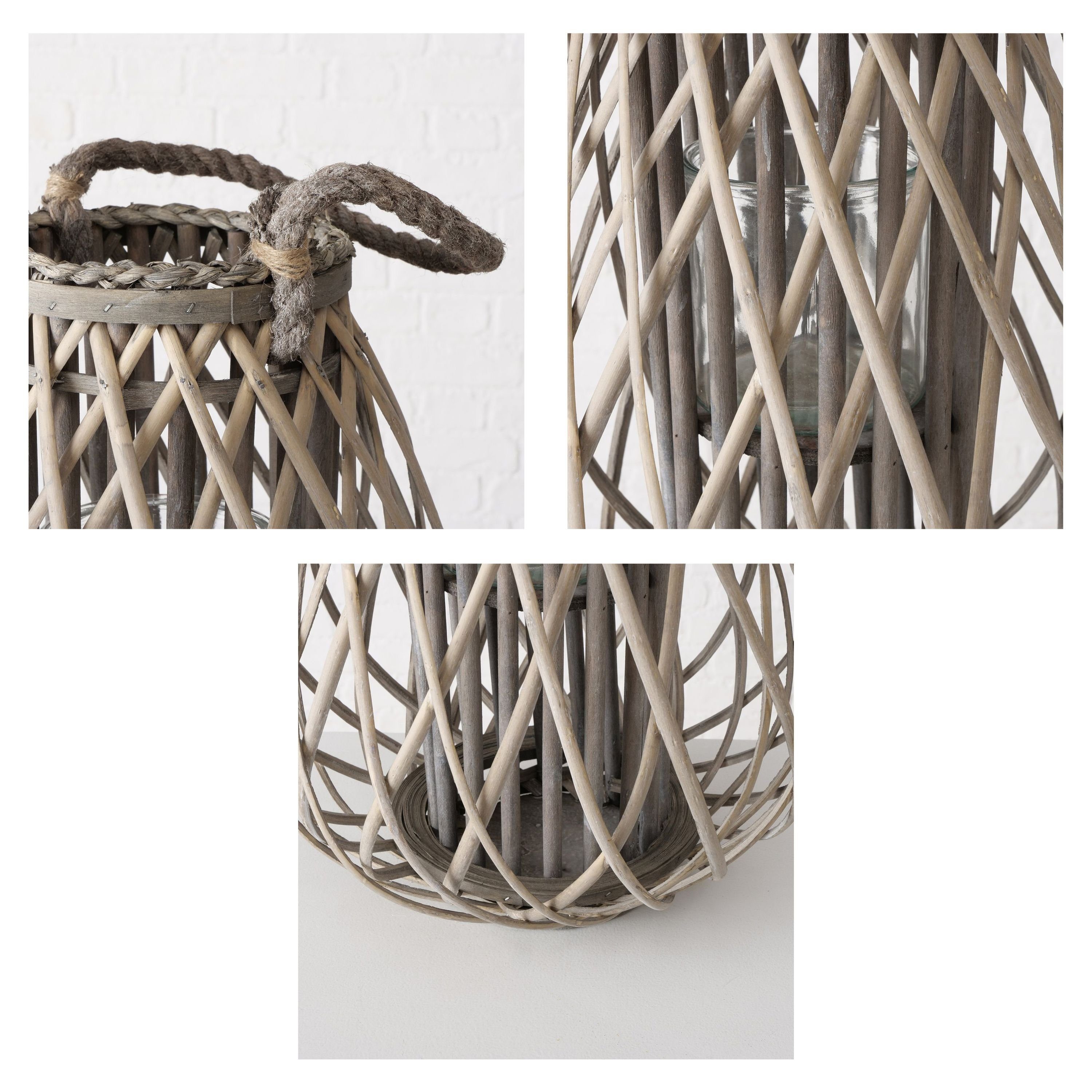 BOLTZE Teelichthalter Windlicht Jolanda groß Ø37cm H51cm Weide Kerzen-Ständer Laterne