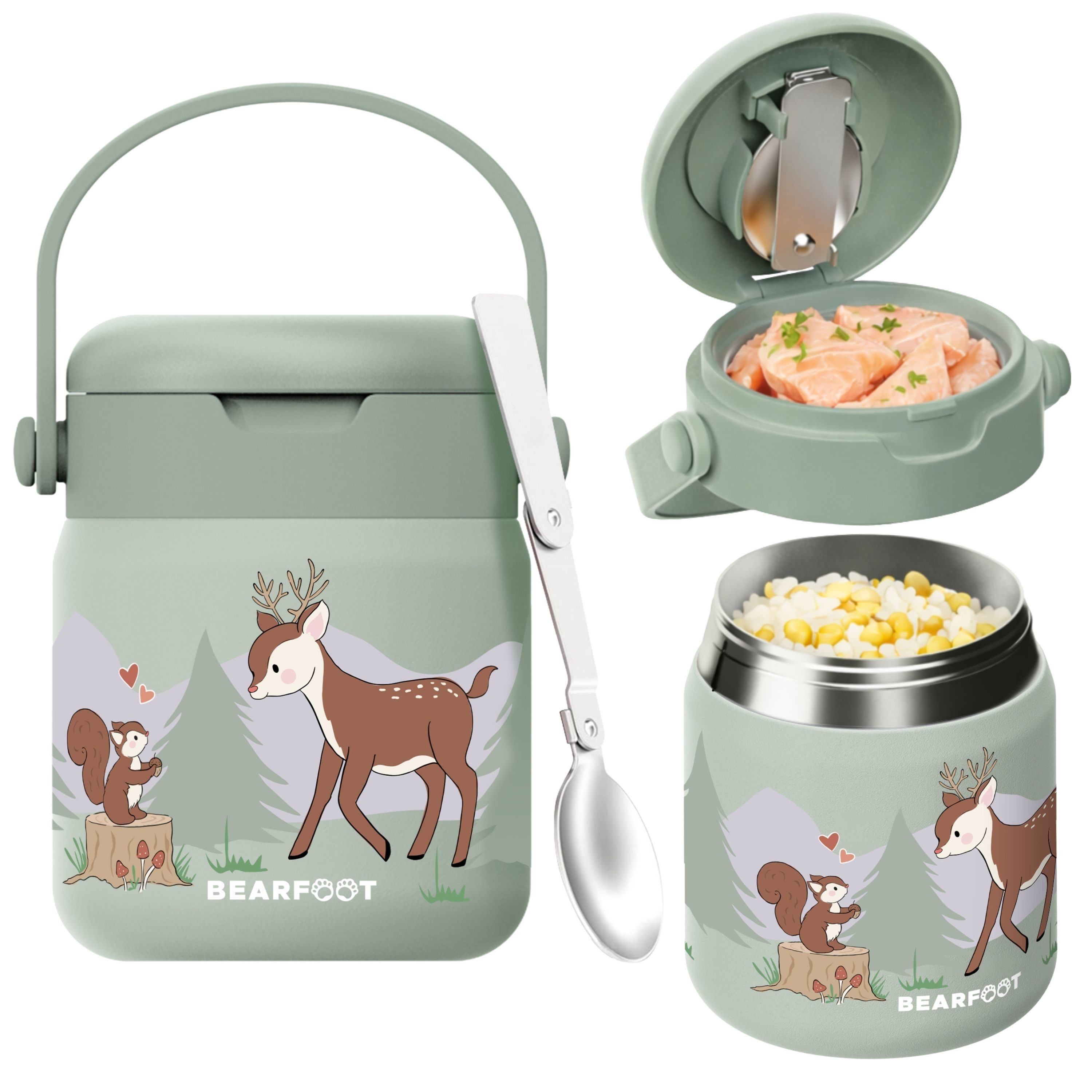BEARFOOT Trinkflasche Thermobehälter Kinder Edelstahl - Reh Sabei, Thermobehälter, auslaufsicher, Edelstahl, Food jar, BPA-frei