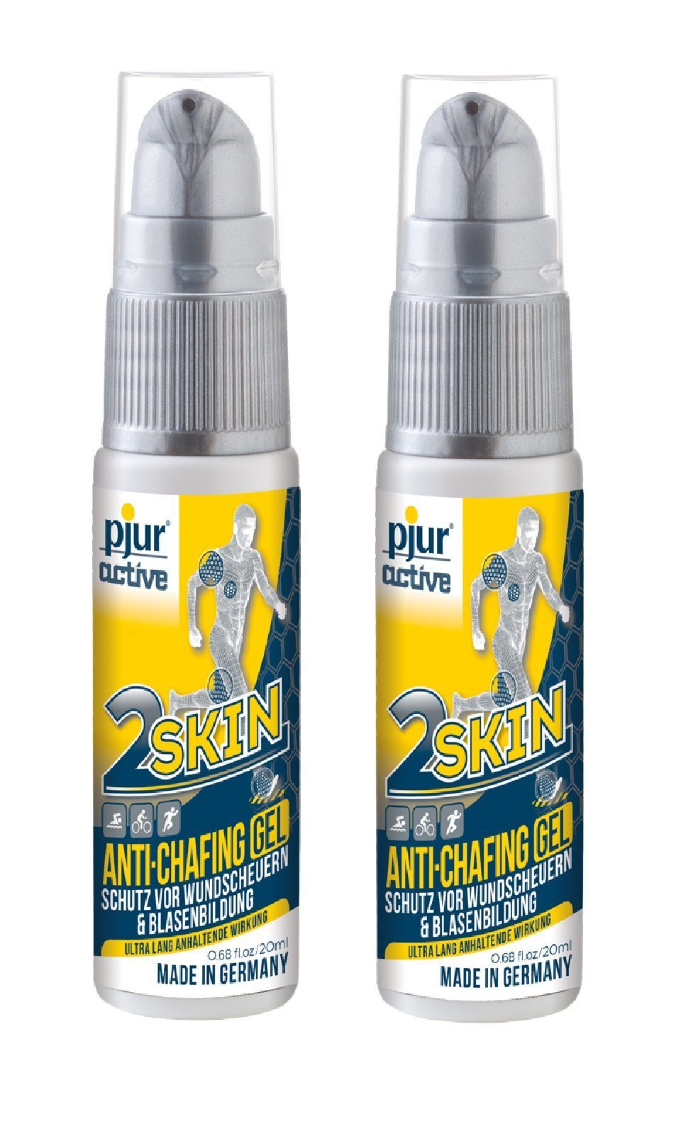 pjur Hautpflegegel pjuractive 2SKIN Pumpspender 2x 20ml Anti Chafing Gel, gegen Reibung & Wundscheuern perfekt für Sportler - Made in Germany