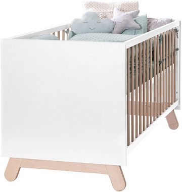 roba® Babybett Kombi-Kinderbett Clara, Weiß, mit Gittersprossen und Füßen aus massiver Buche; Made in Europe