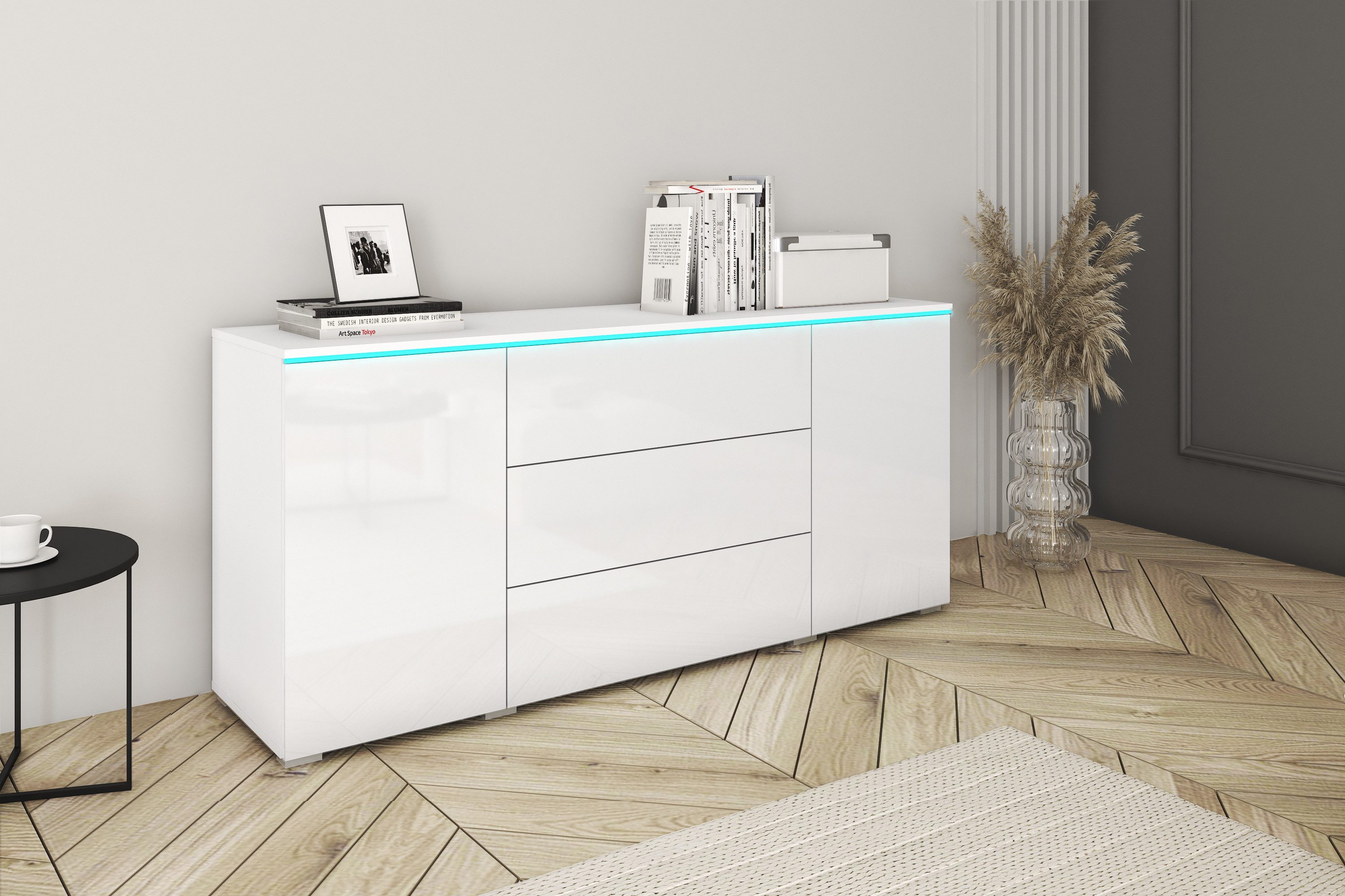Home affaire Sideboard VERA, grifflos, verstellbare Einlegeböden, Wahlweise mit oder ohne Beleuchtung