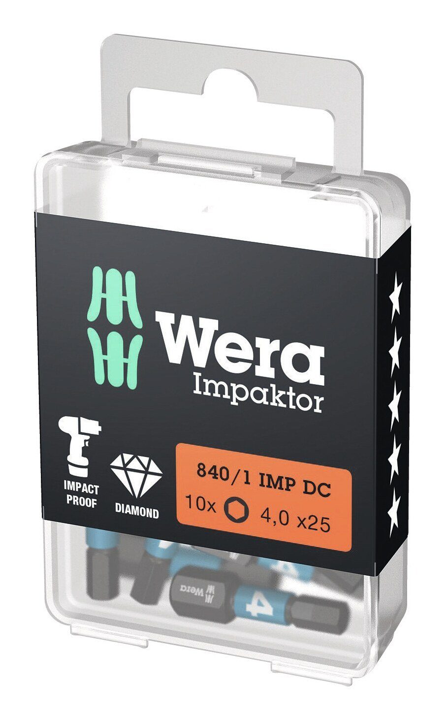 Wera Bit-Set, Bit-Sortiment Impaktor 1/4" DIN 3126 C6,3 Innensechskant 4 x 25 mm