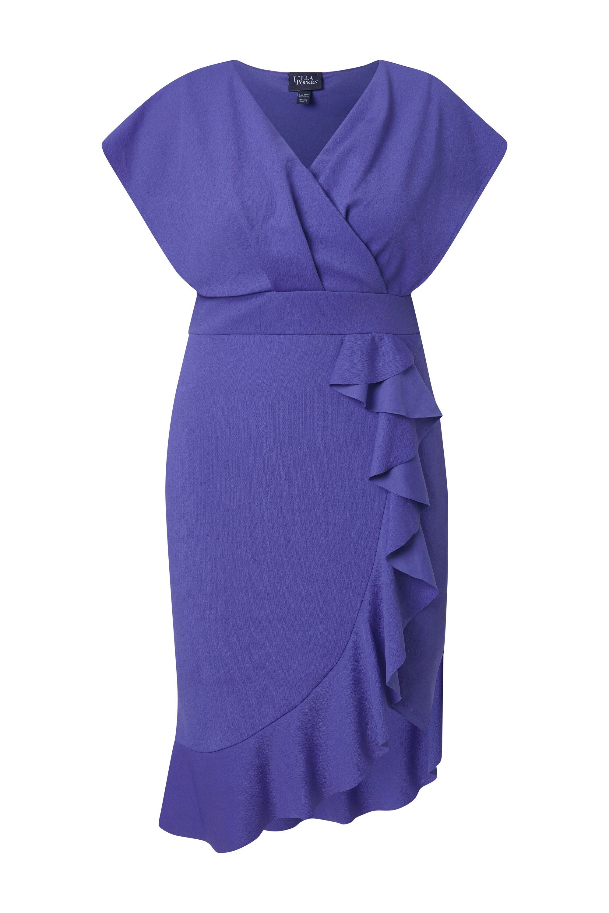 Ulla Popken Midikleid Bodycon-Jerseykleid Rüsche V-Ausschnitt Cup-Ärmel