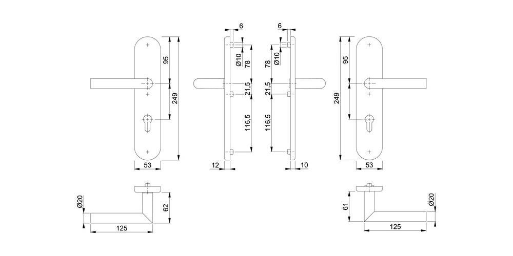 HOPPE Türbeschlag FS-Schutzgarnitur Amsterdam FS-E1400F/3331/3310 für F69 PZ mm abgerundet rechts Türstärke Edelstahl 42-47 links DIN / D/D