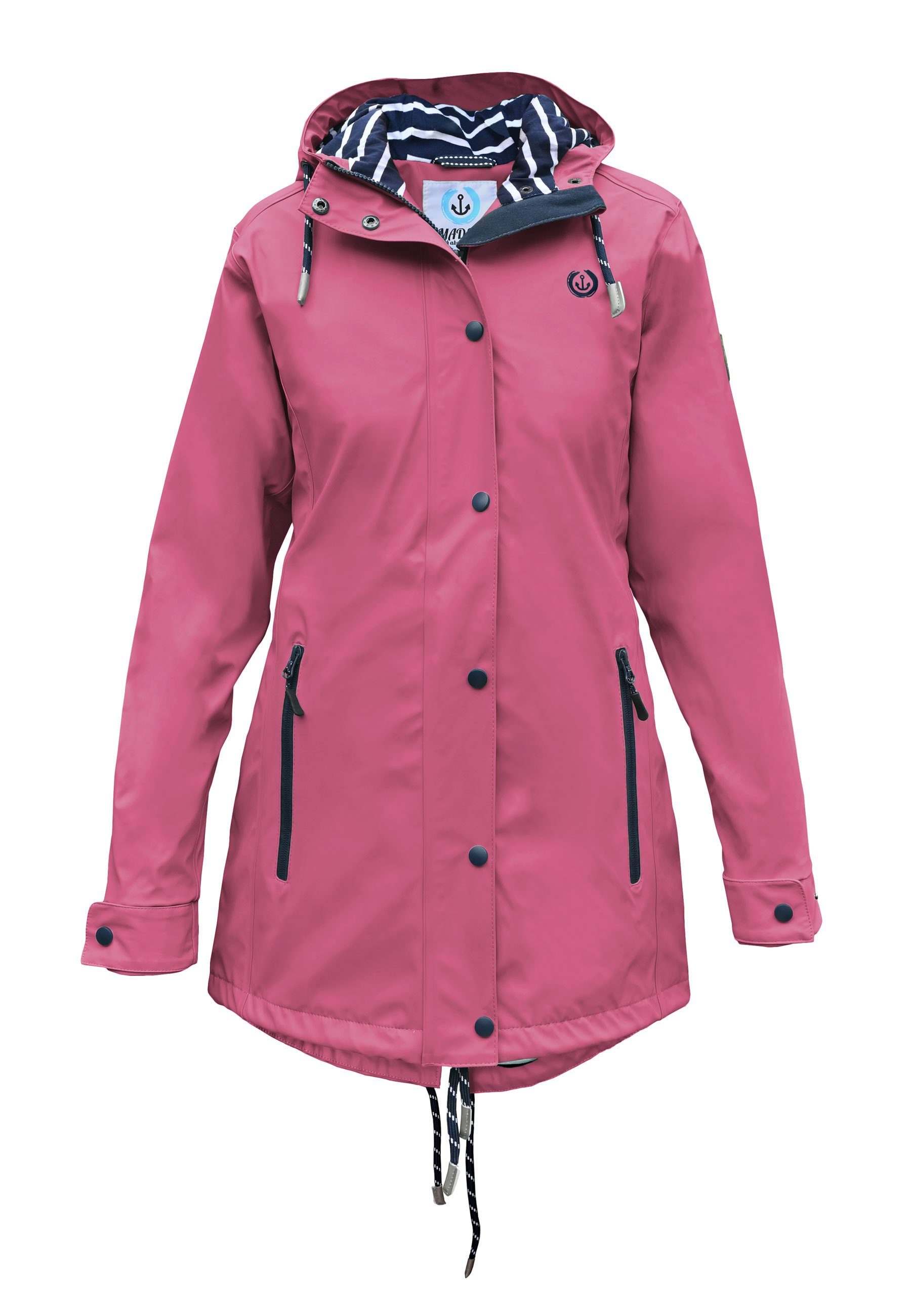 MADSea Regenjacke Friesennerz Beere wetterfester Regenmantel mit gestreiftem Innenfutter