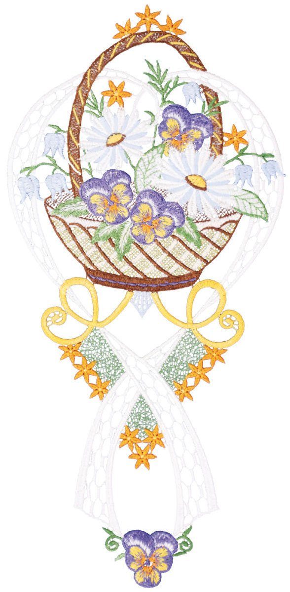 W. Reuter & Sohn - Plauener Spitze® Fensterbild Frühlingskorb, Made in Germany