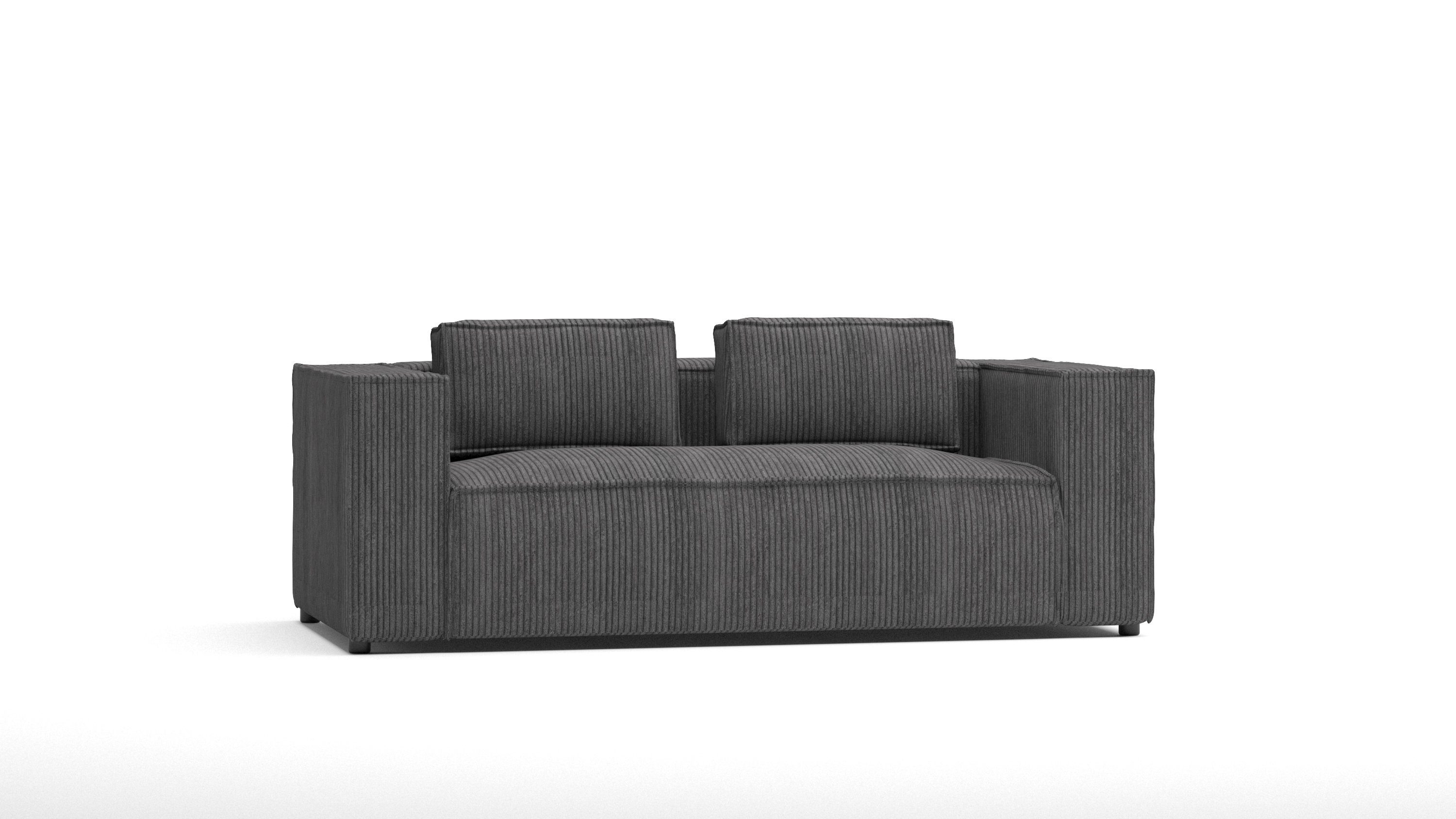 1 mit 2-Sitzer Wellenfederung Cord Sofa Möbel Renne, Teile, S-Style Grau