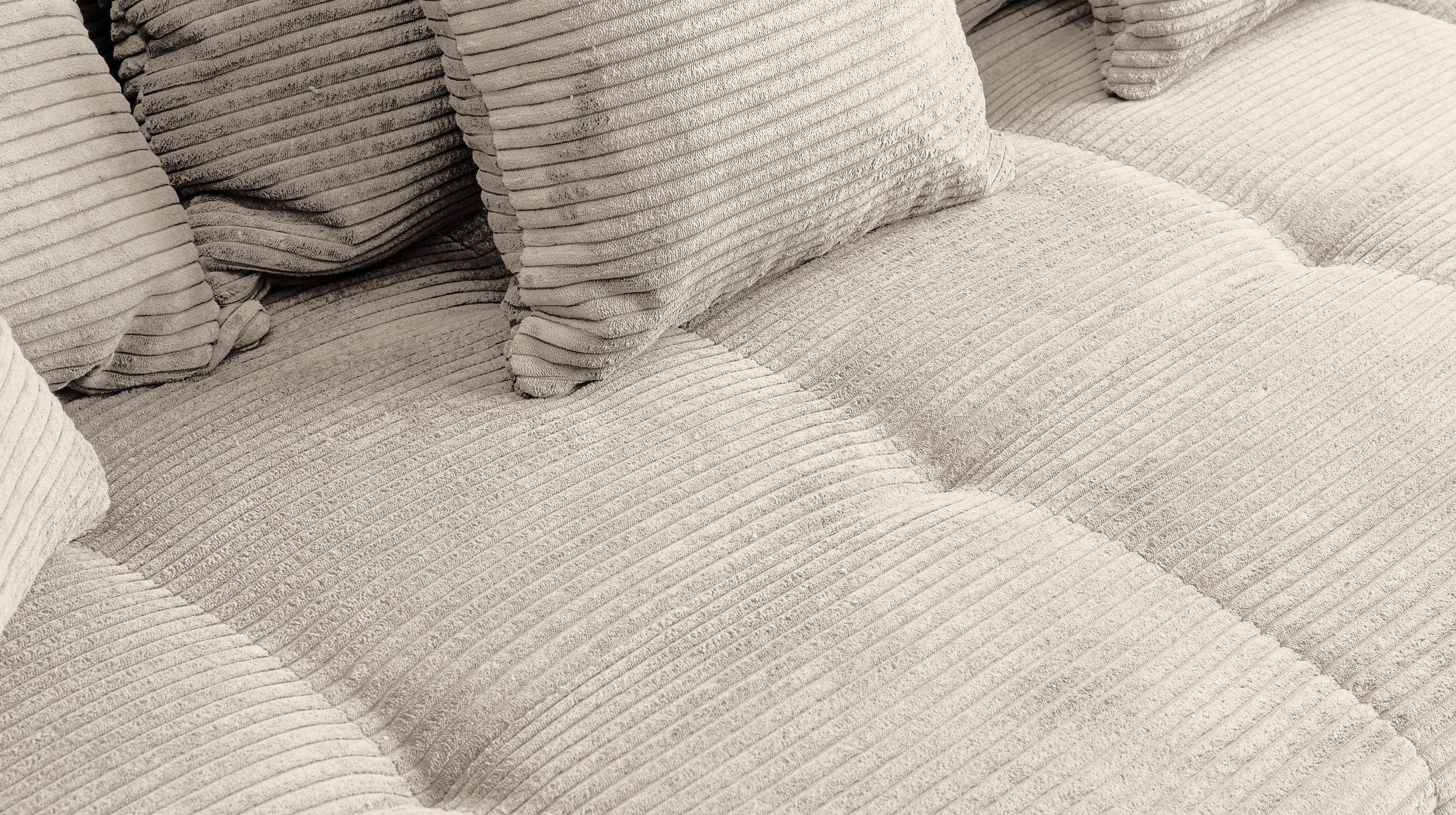 Massivart® Big-Sofa Cord grau oder beige 254 cm / 4-Sitzer Cordsofa / BORNEO, Nosagunterfederung / inklusive Kissen Set