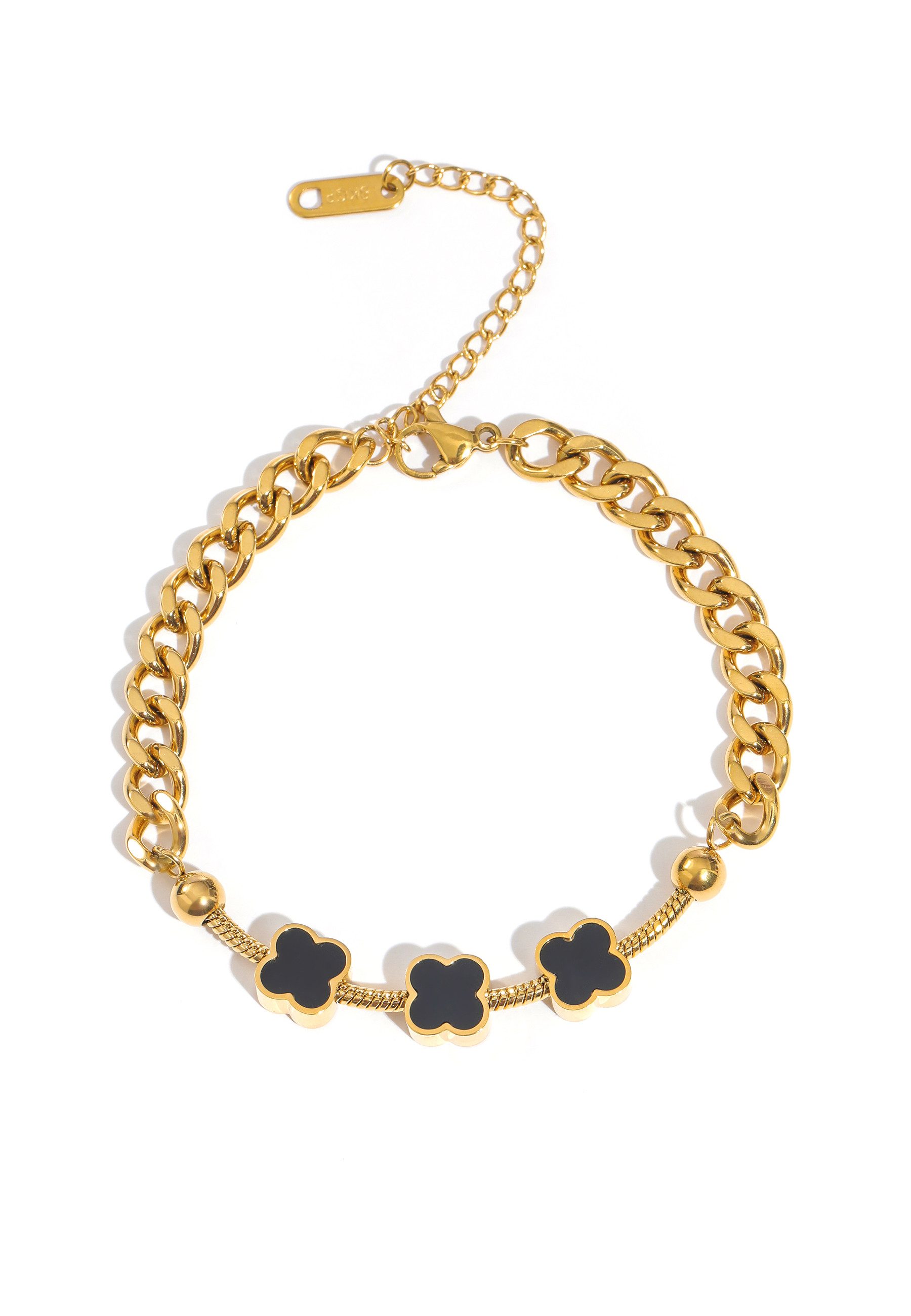 GOLDKLEIN Edelstahlarmband Blumen Perlmutt Edelstahl Panzerarmband mit Charm- Elementen, Angebot - inkl. Schmuckbox