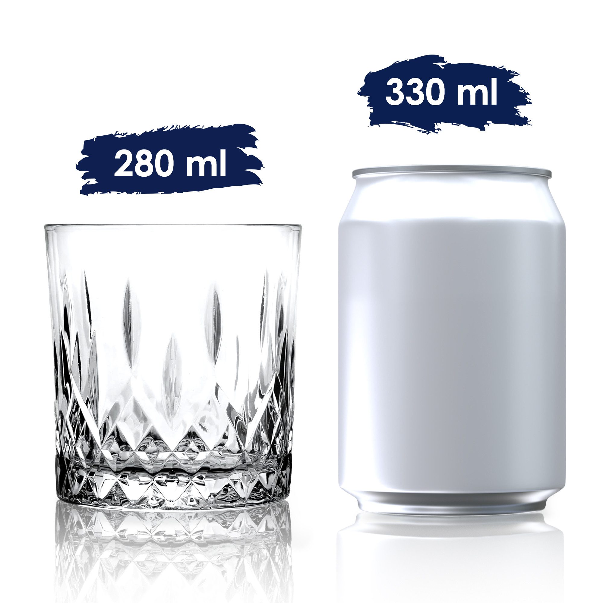KONZEPT Whiskyglas Whisky Glas Becher 280 ml 6/12er Set, 6-tlg., Glas-Set, 280 ml