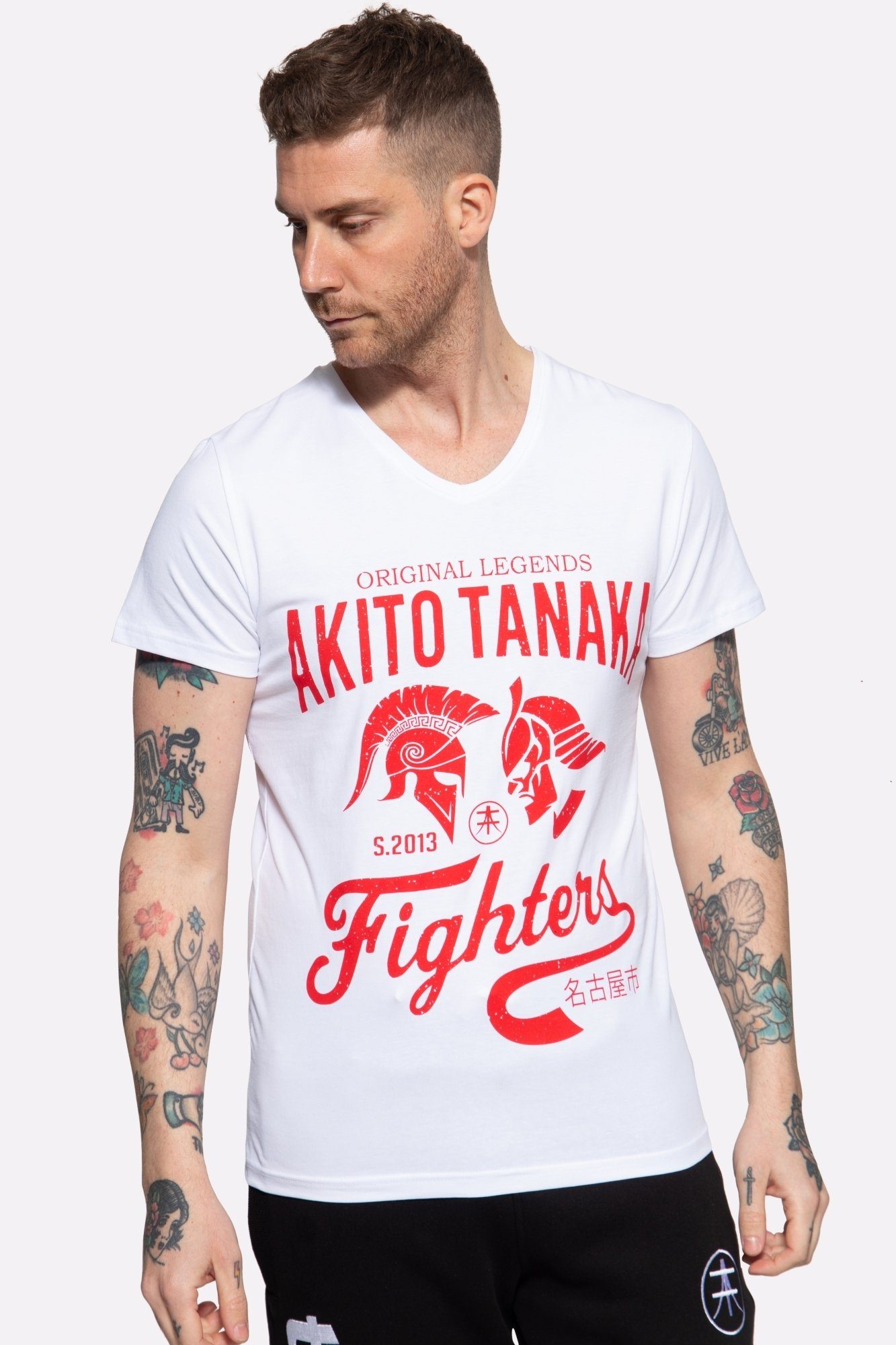 Akito Tanaka T-Shirt Gladiator Fighters mit coolem Kontrast-Print weiß