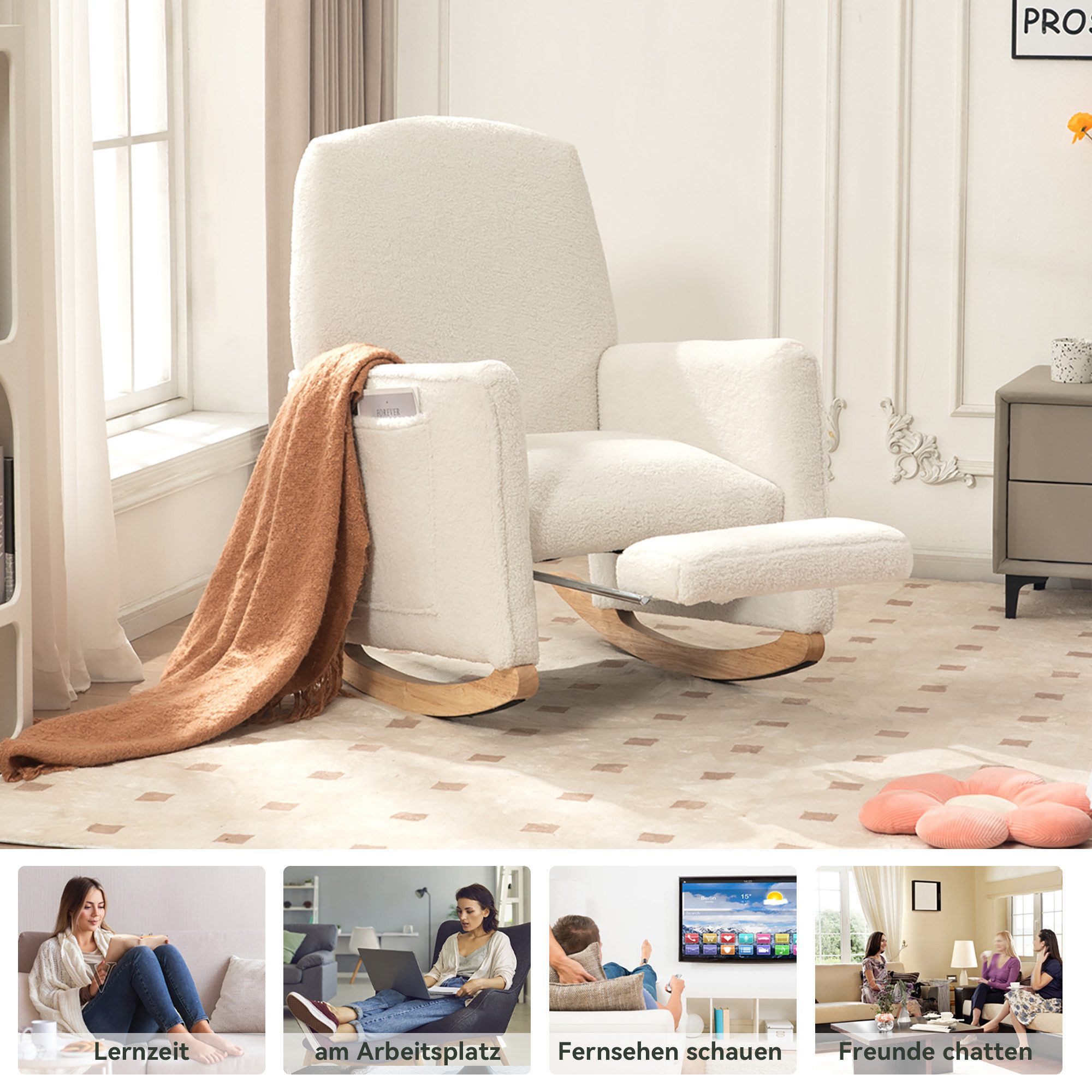 BlingBin Schaukelstuhl Relaxsessel (1 St), Schaukelstuhl mit hoher Rückenlehne Kunstfellstoff