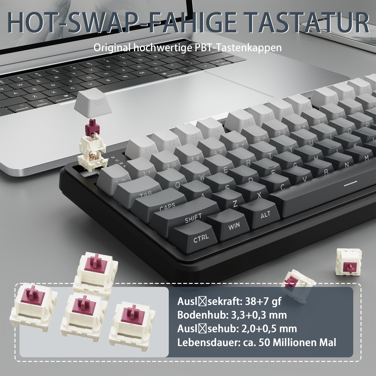 ATTACK SHARK X98PRO Tri-Mode Gasket Mechanische Gaming-Tastatur Gaming-Tastatur (LED-Farbbildschirm und CNC-Knopf,RGB,4000 mAh) – Bild 5 von 5
