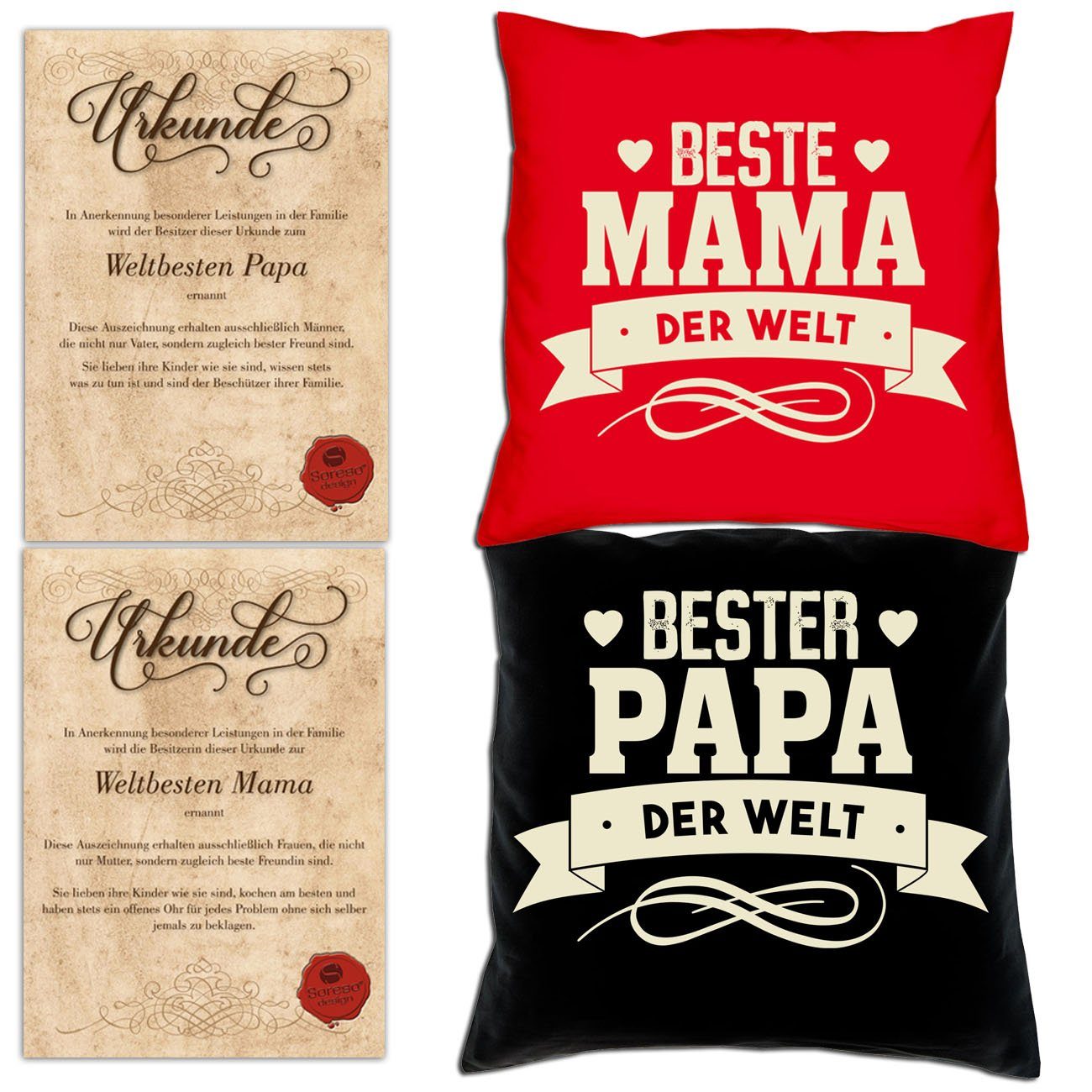 der Eltern für Welt Bester Mama Beste Weihnachtsgeschenk Welt Kissen-Set der Papa rot mit Dekokissen Soreso® Urkunden,