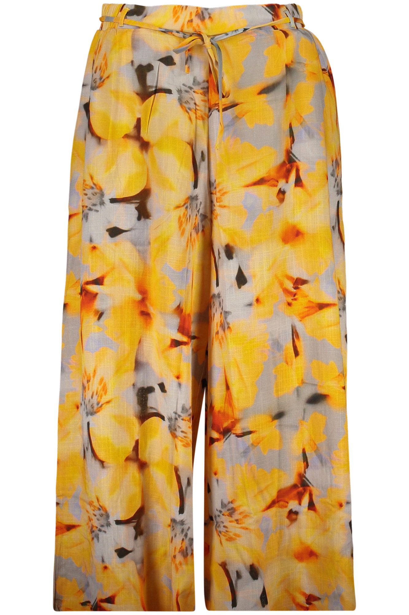 Desigual 5-Pocket-Hose Stylische Gelbe Damenhose mit Muster und abnehmbarem Gürtel