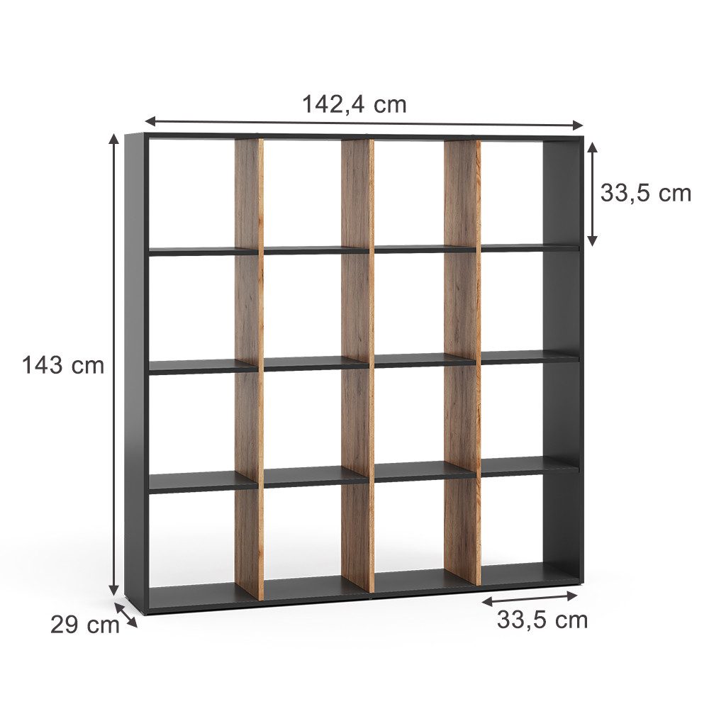 Vicco Raumteiler Karree, Anthrazit/Goldkraft Eiche, 138.5 x 142.5 cm günstig online kaufen