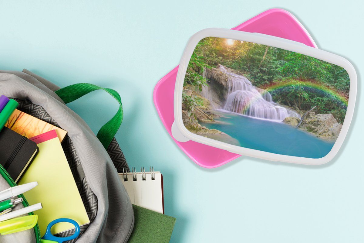 - MuchoWow Erwachsene, - - Brotdose Sonne Natur, Wasserfall für Snackbox, Mädchen, (2-tlg), Kunststoff, Lunchbox Regenbogen rosa Kunststoff Kinder, Brotbox
