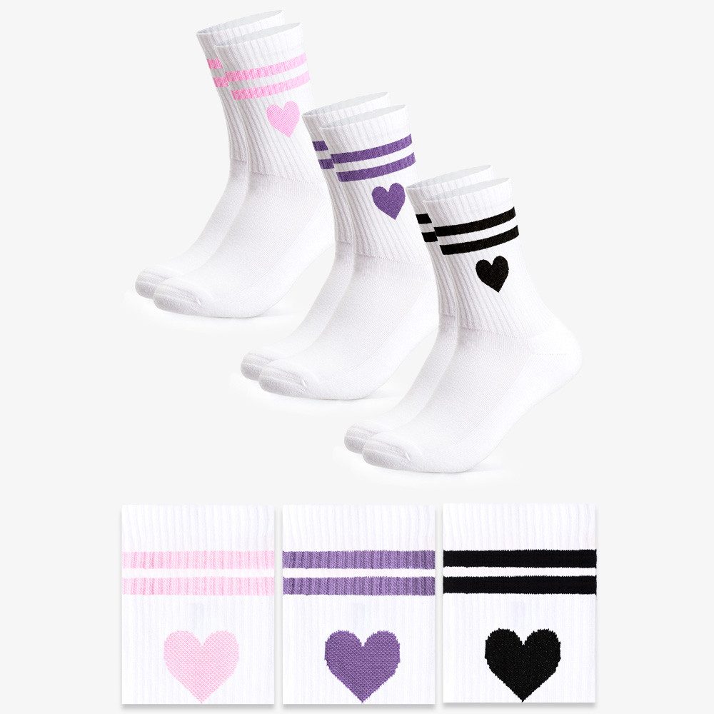 OCCULTO Tennissocken Damen Herz Tennis Socken 3er Pack (Modell: Venus) (3-Paar)