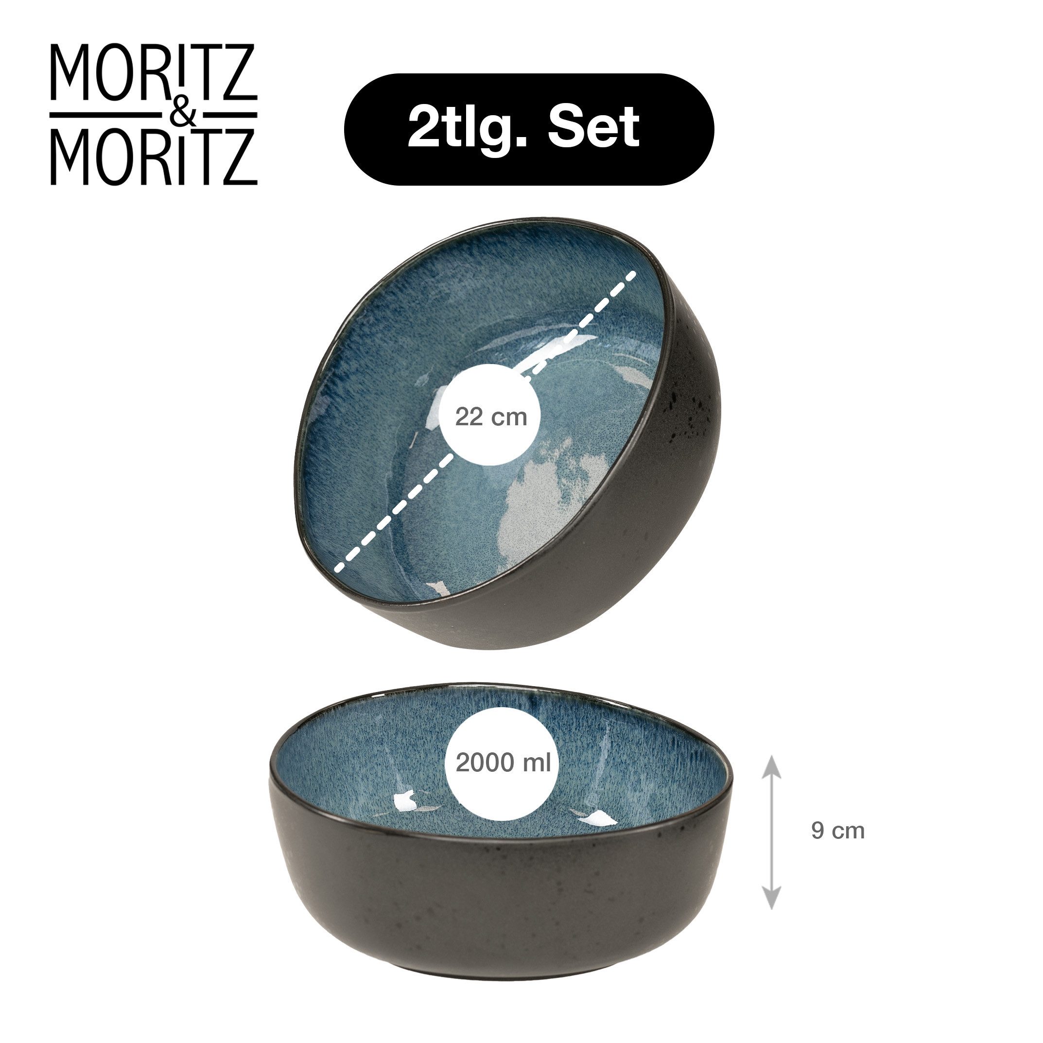 Moritz & Moritz Servierschale ORGANIC Servierschale 2er - Blau, Steinzeug, (Set, 2-tlg), Spülmaschinengeeignet