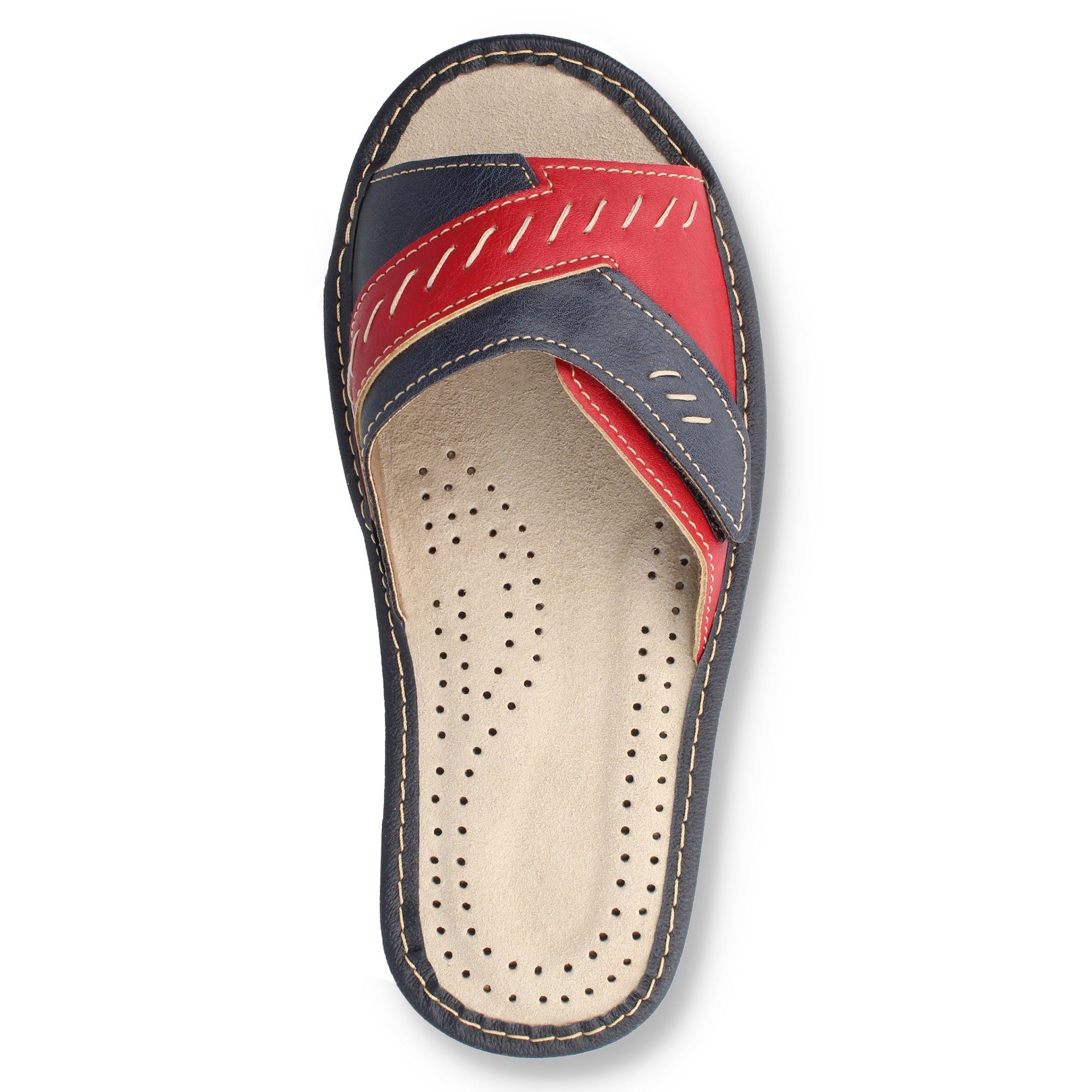 filsko Beja offene Pantoletten Damen Hausschuh dekorativer Klettverschluss