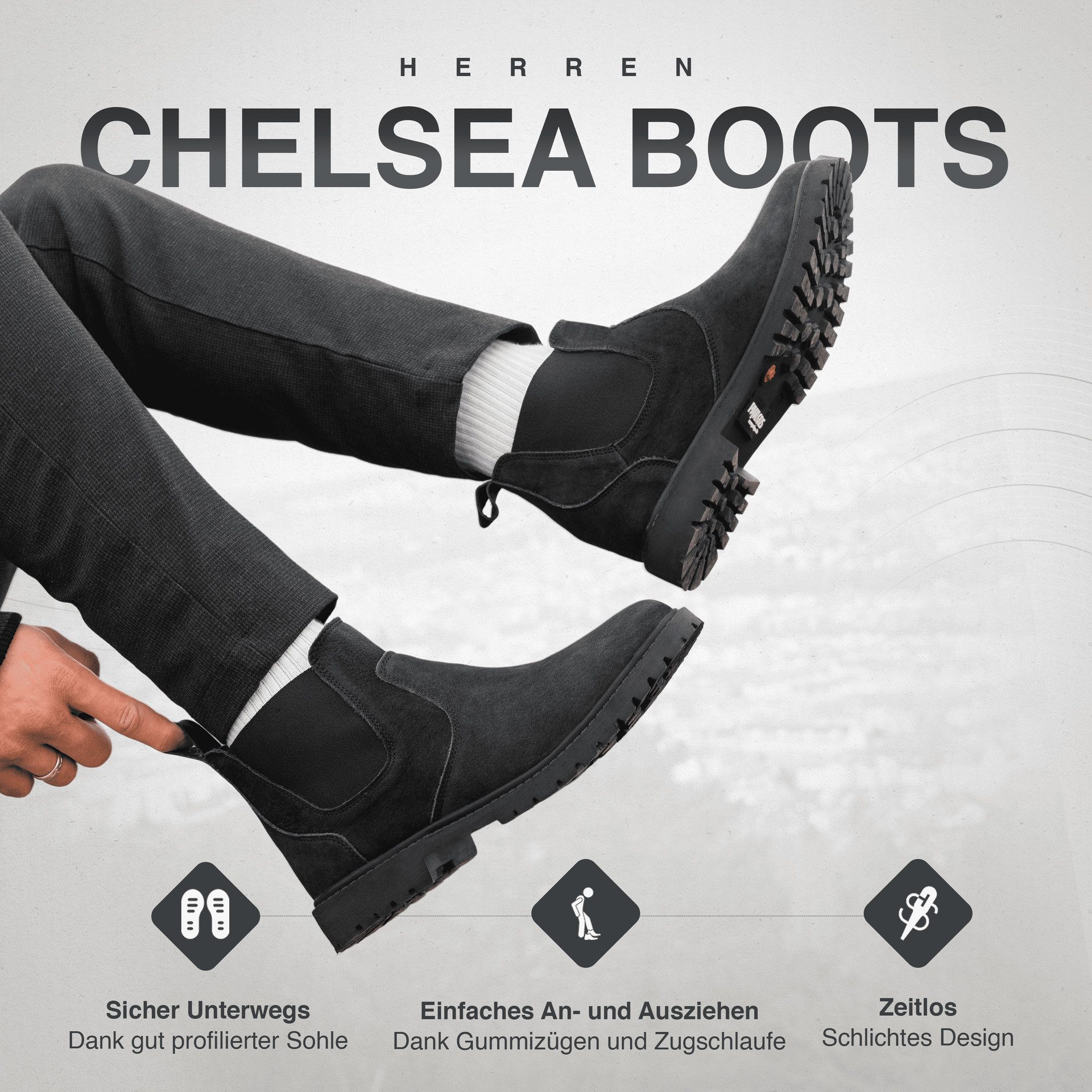 PAULGOS Herren Chelsea Boots, Stiefeletten Größe 39-47 in 3 Farben Chelseaboots
