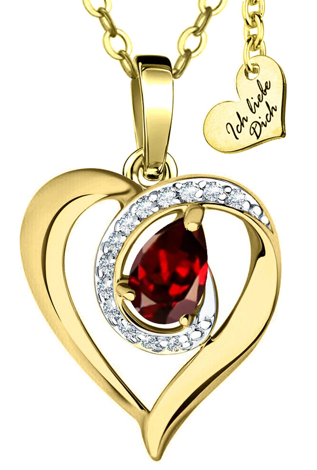 Limana Herzkette echter Granat Edelstein 925 Silber gold Halskette Kette mit Anhänger (Geschenkdose und Tasche, vergoldete Goldkette), Liebesgeschenk Liebe Geschenk für Sie Frauen Damen Freundin Mutter Oma