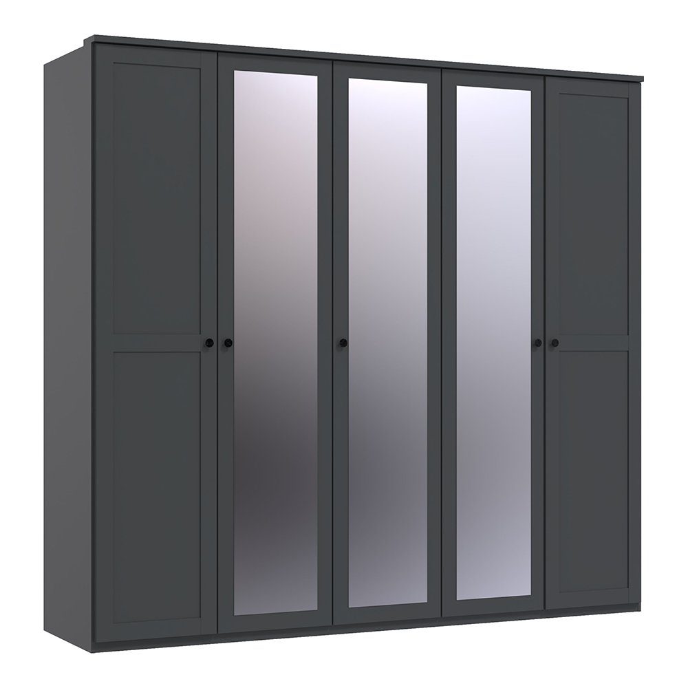 Lomadox Kleiderschrank CROPANI-43 225cm breit, 5 Türen davon 3 Spiegeltüren, graphit