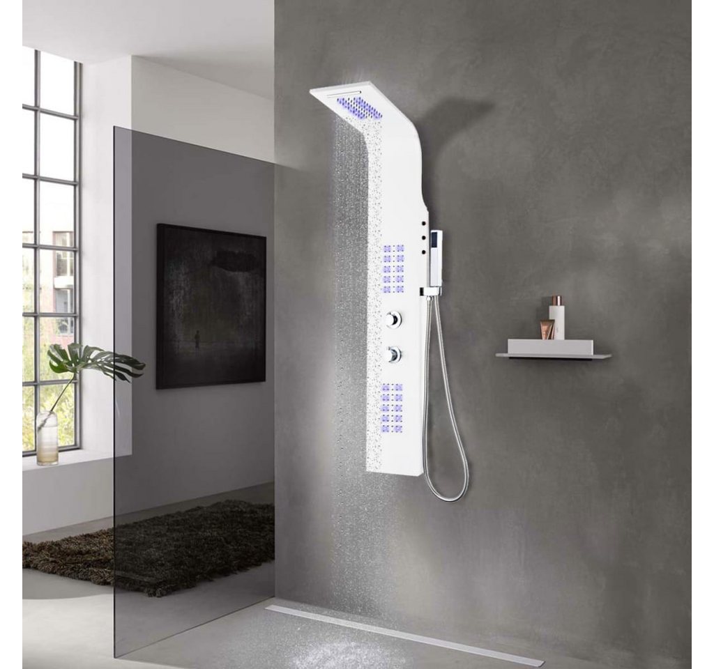Thumbnail - vidaXL Duscharmatur Duschpaneel Aluminium 20 x 44 x 130 cm Weiß Regendusche Massage Wasser