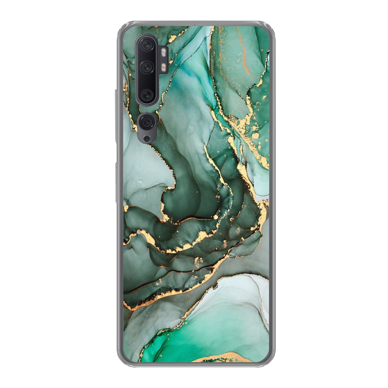 MuchoWow Handyhülle für Xiaomi Mi Note 10 Gold - Marmor - Grün - Luxus - Marmoroptik - Gra
