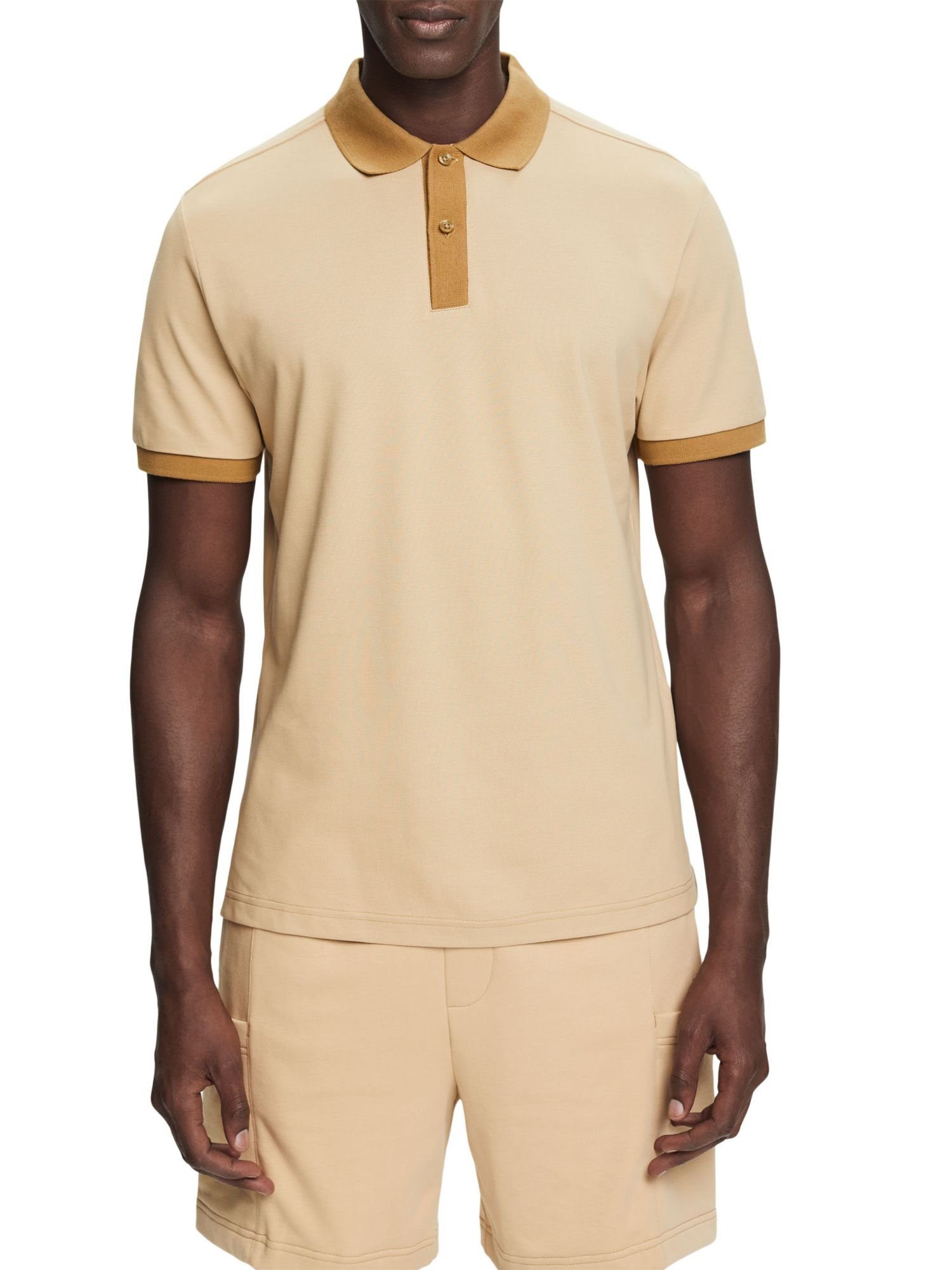 Esprit Collection Poloshirt Zweifarbiges Piqué-Poloshirt SAND
