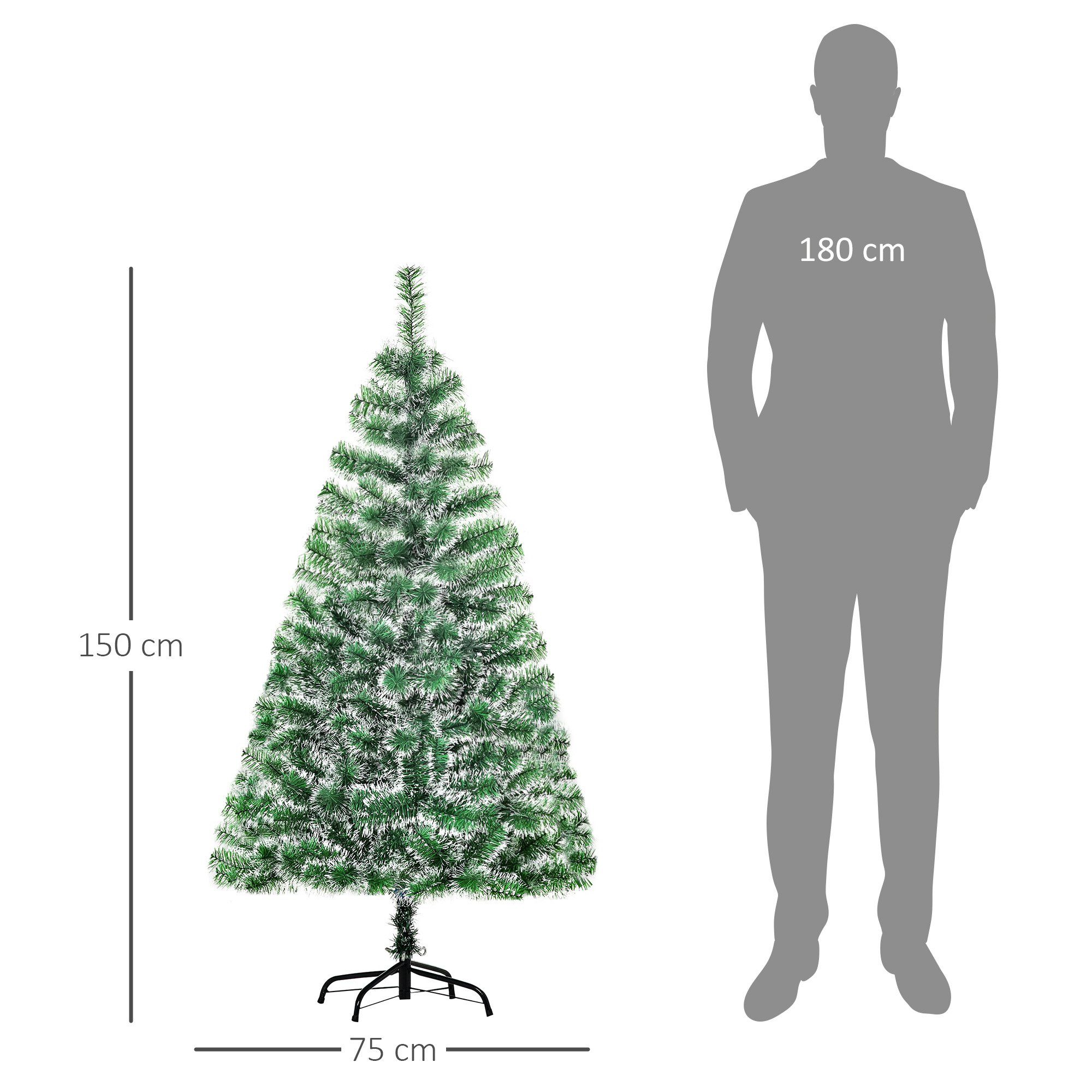 HOMCOM Künstlicher Weihnachtsbaum Christbaum, Tanne, 75 x 150 cm (BxH), grün