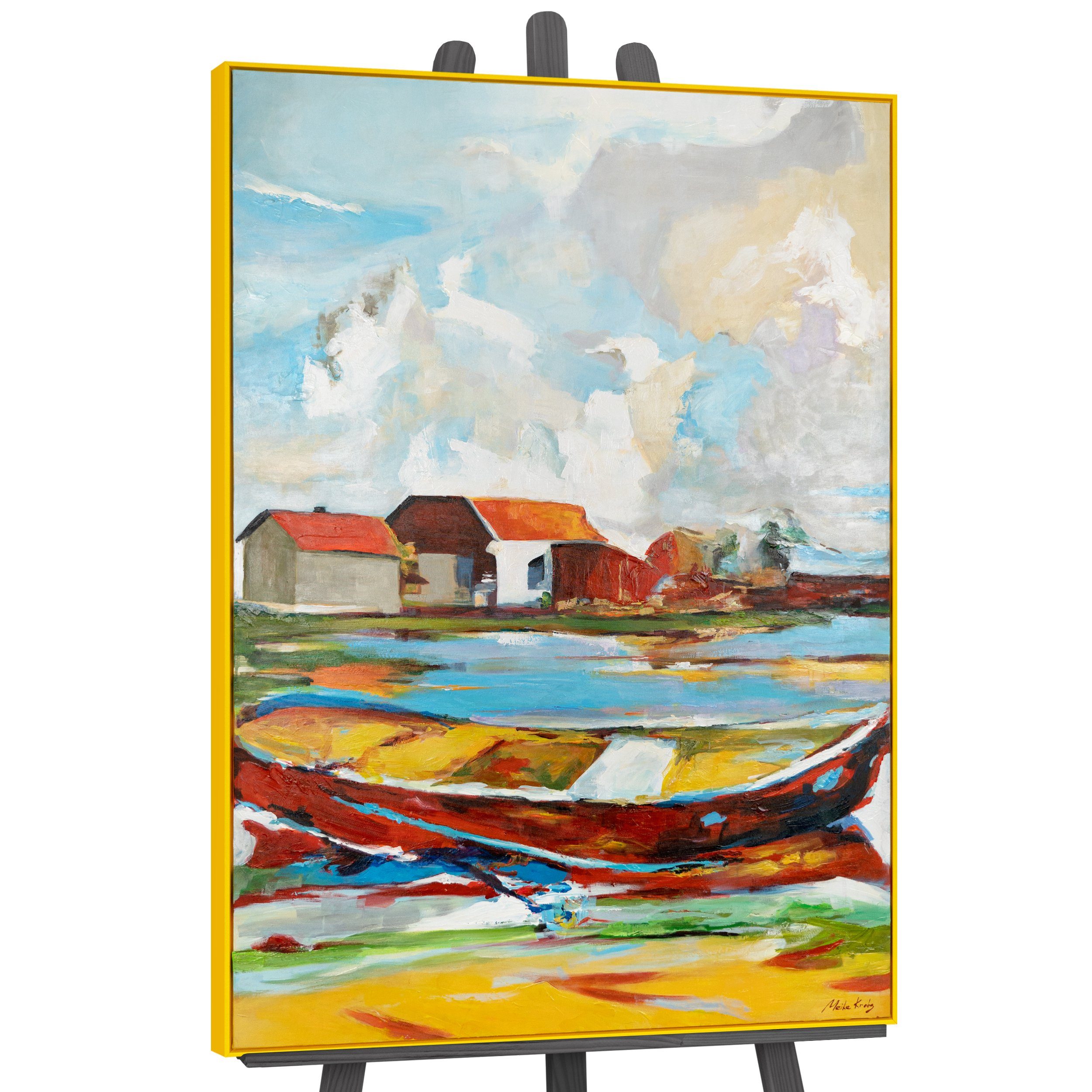 YS-Art Gemälde Gezeiten der Inspiration, Landschaft Mit Rahmen in Gelb
