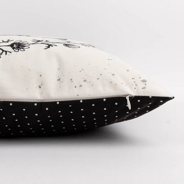 Clayre & Eef Dekokissen Kissenhülle Kaninchen Blumenkranz aus Kunstfaser weiß schwarz 45x45cm
