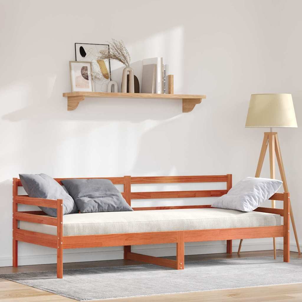 vidaXL Bett Tagesbett mit Kopfteil Wachsbraun Massives Kiefernholz (1-tlg)