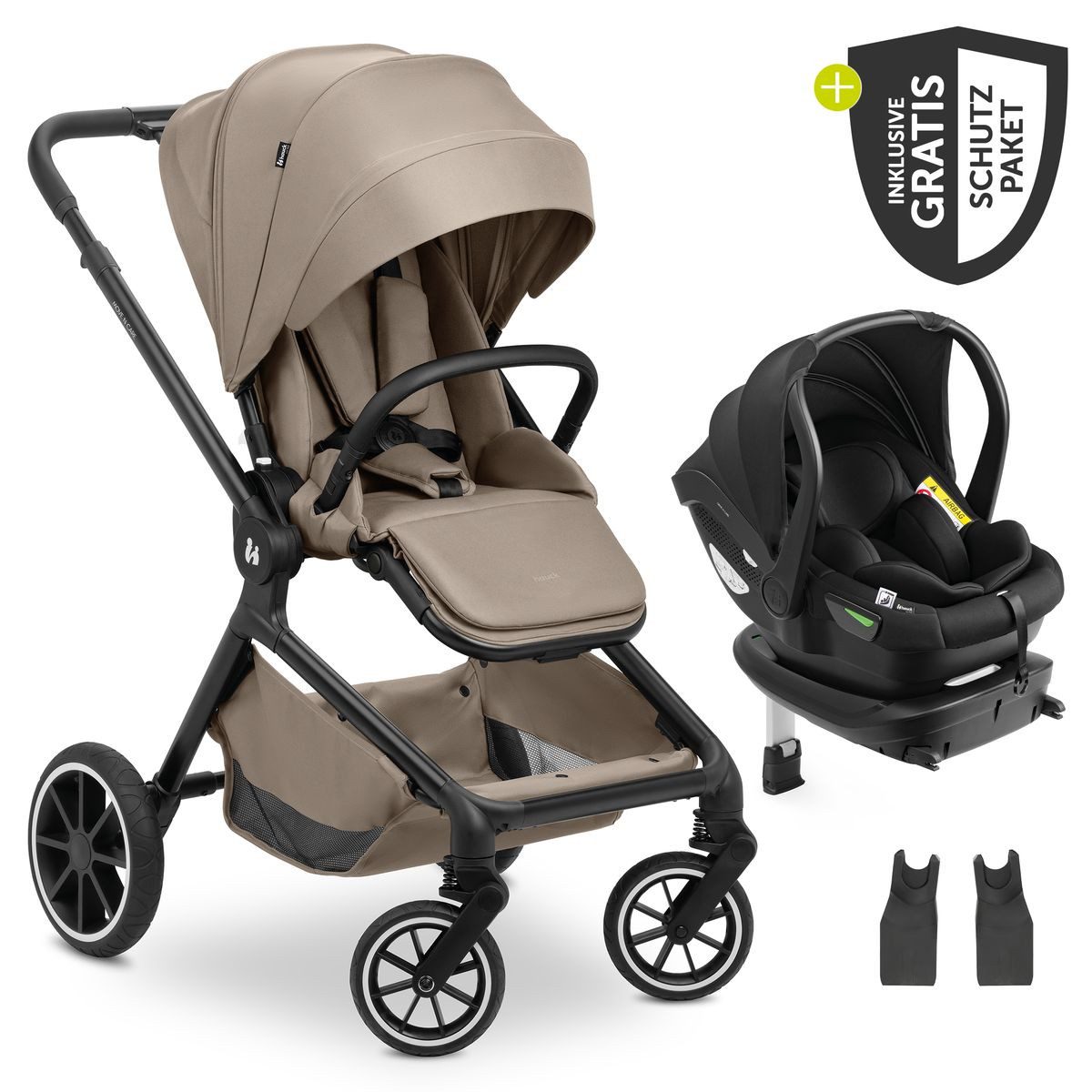 Hauck Sportbuggy Move N Care 3in1 Travel Set - Mocha, Sportwagen mit Liegefunktion inkl. Babyschale, Isofix Basis & Zubehör