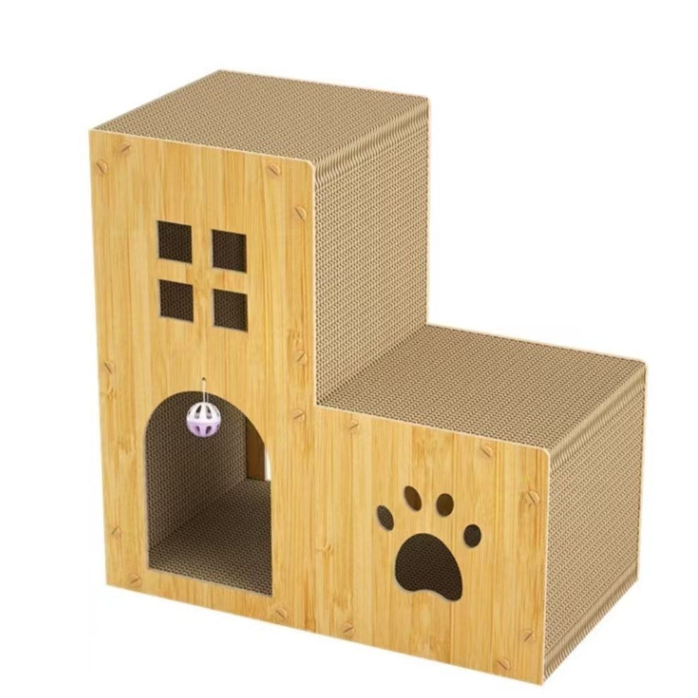 Jumpeak Kratzbrett Multifunktionales Doppelstock-Villa-Kratzbrett für Katzen, WellpappeX6 GlöckchenX2 DielenX4,45cmX23cmX45cm von Jumpeak