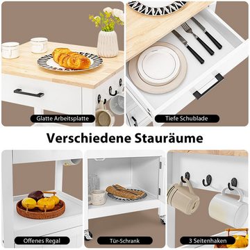 COSTWAY Küchenwagen, Servierwagen mit Schrank, Schublade, 3 Haken 56x46x89cm
