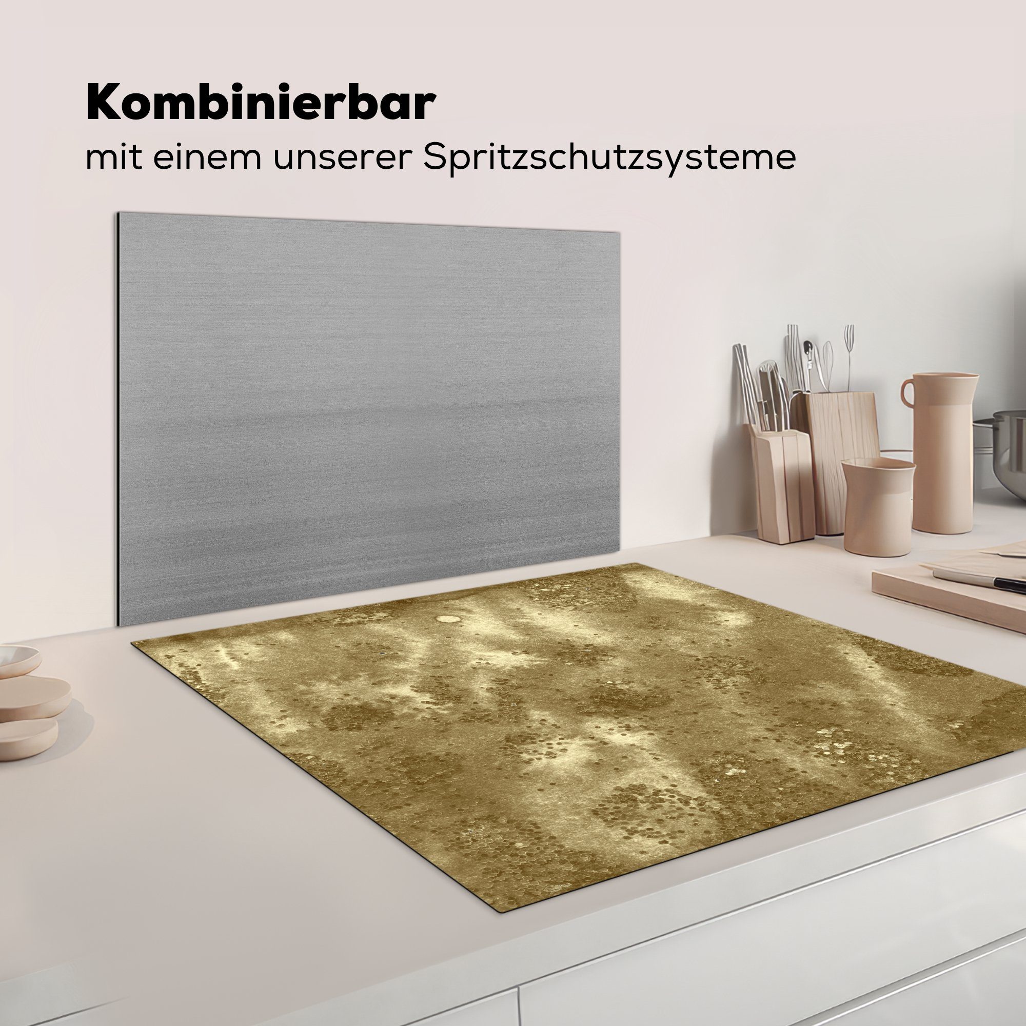 Ceranfeldabdeckung, Herdblende-/Abdeckplatte Glitter - küche 78x78 Abstrakt, cm, tlg), MuchoWow Gold Vinyl, (1 - für Arbeitsplatte